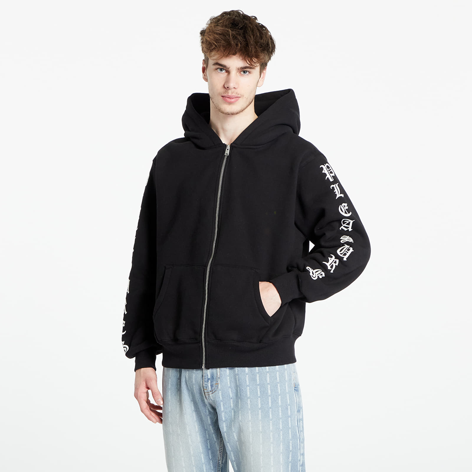 PLEASURES - oe zip up hooded sweatshirt black