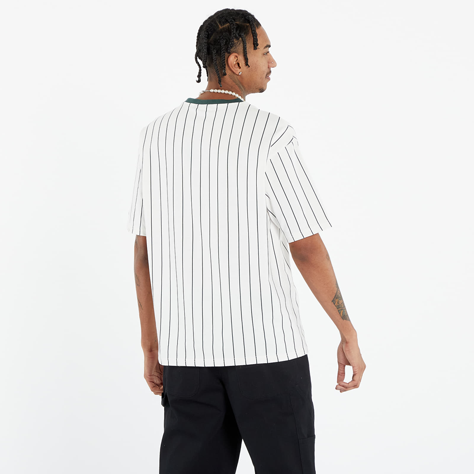 Koszulki New Era Heritage Pinstripe Oversized Tee UNISEX  Off White/ Dark Green