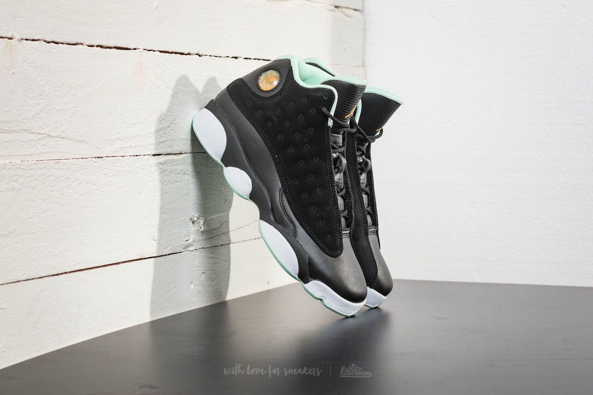 Jordan 13 black store and mint green