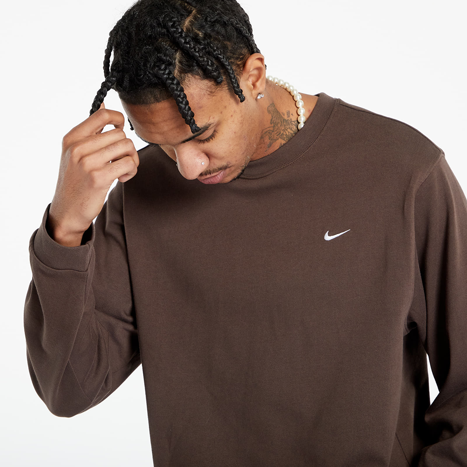 T-shirts Nike Solo Swoosh Men's Long Sleeve Top Baroque Brown/ White
