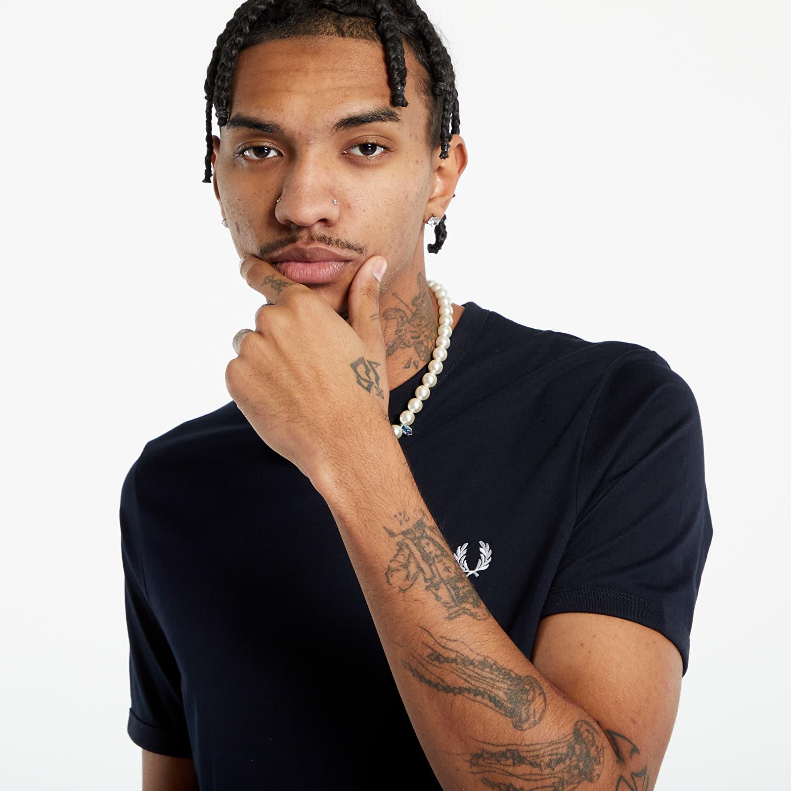 Koszulki FRED PERRY Ringer T-Shirt Navy