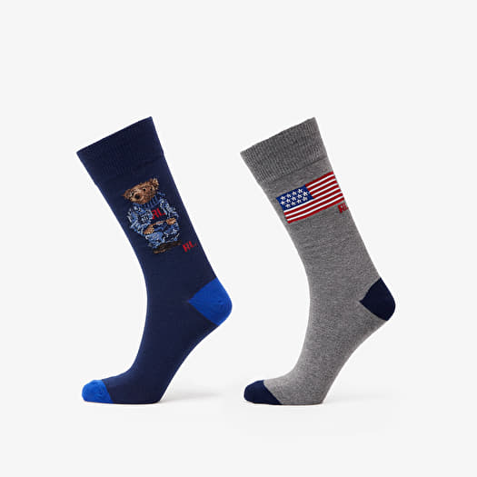 Calcetines Polo Ralph Lauren Bear Crew Socks 2 Pack Navy Melange Grey Footshop