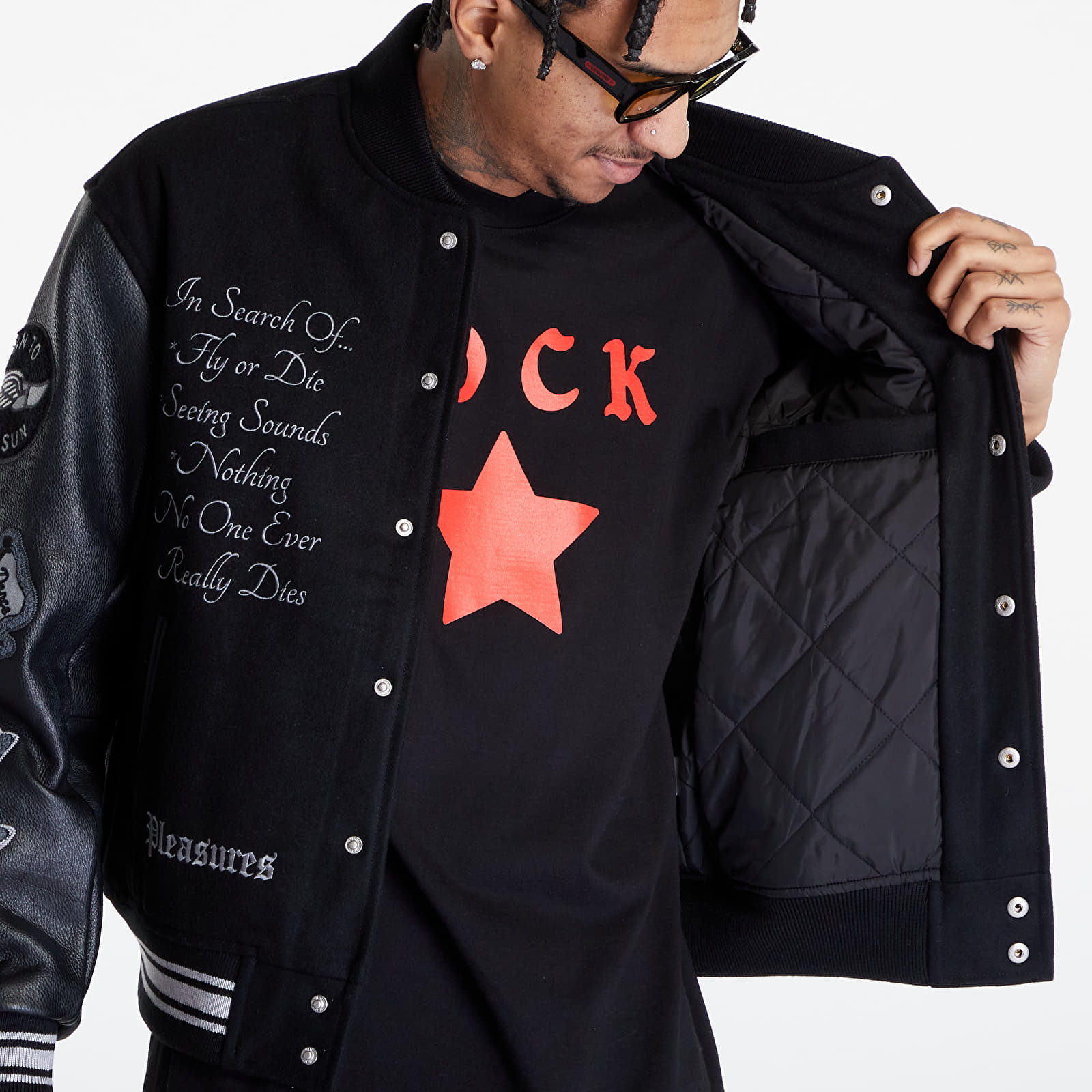Bomber Jackets PLEASURES x N.E.R.D Varsity Bomber Jacket Black