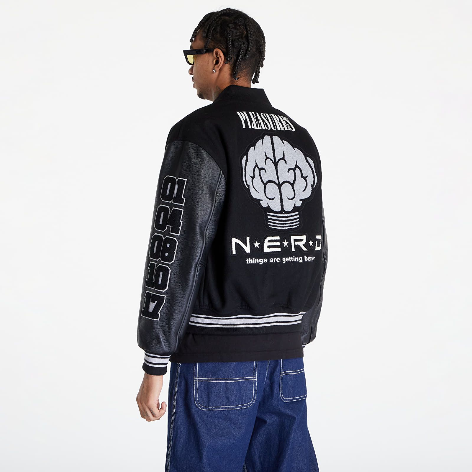 Bomber Jackets PLEASURES x N.E.R.D Varsity Bomber Jacket Black