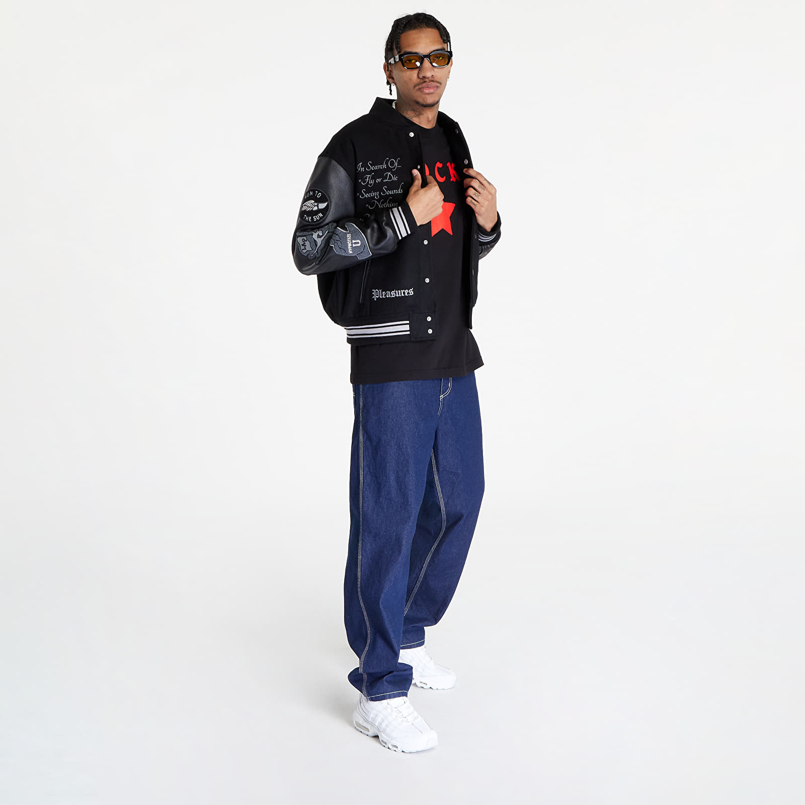 ☆NERDY☆ Varsity Track Jacket 24FW Black Red Brown Bomber Jackets PLEASURES x N.E.R.D Varsity Bomber Jacket