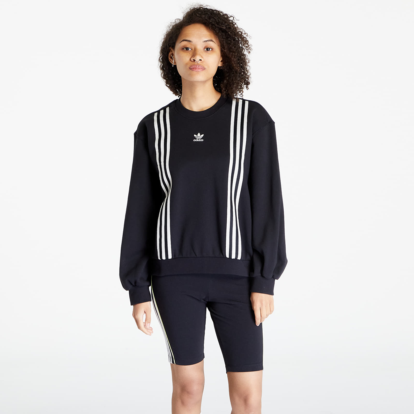 Black adidas sweatshirt with white stripes online