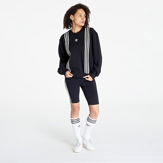 Black adidas sweatshirt with white stripes best sale