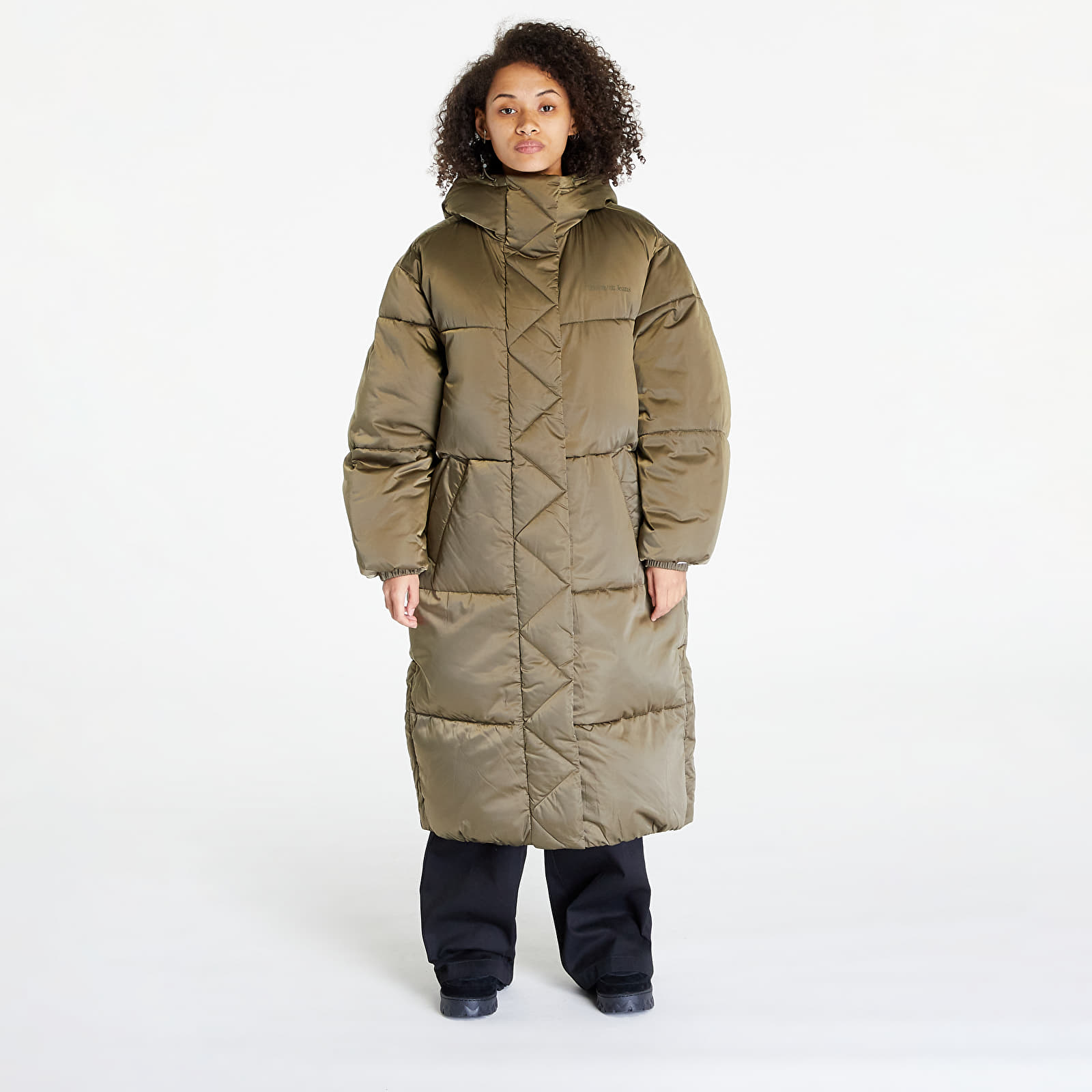 Coats Tommy Jeans Long Satin Puffer Green