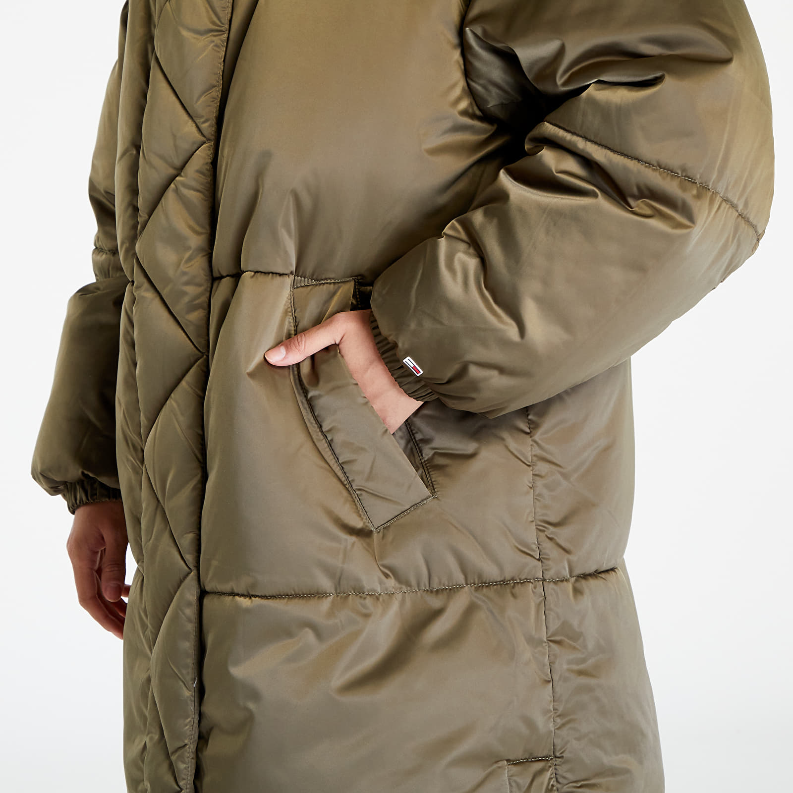 Frakker Tommy Jeans Long Satin Puffer Green
