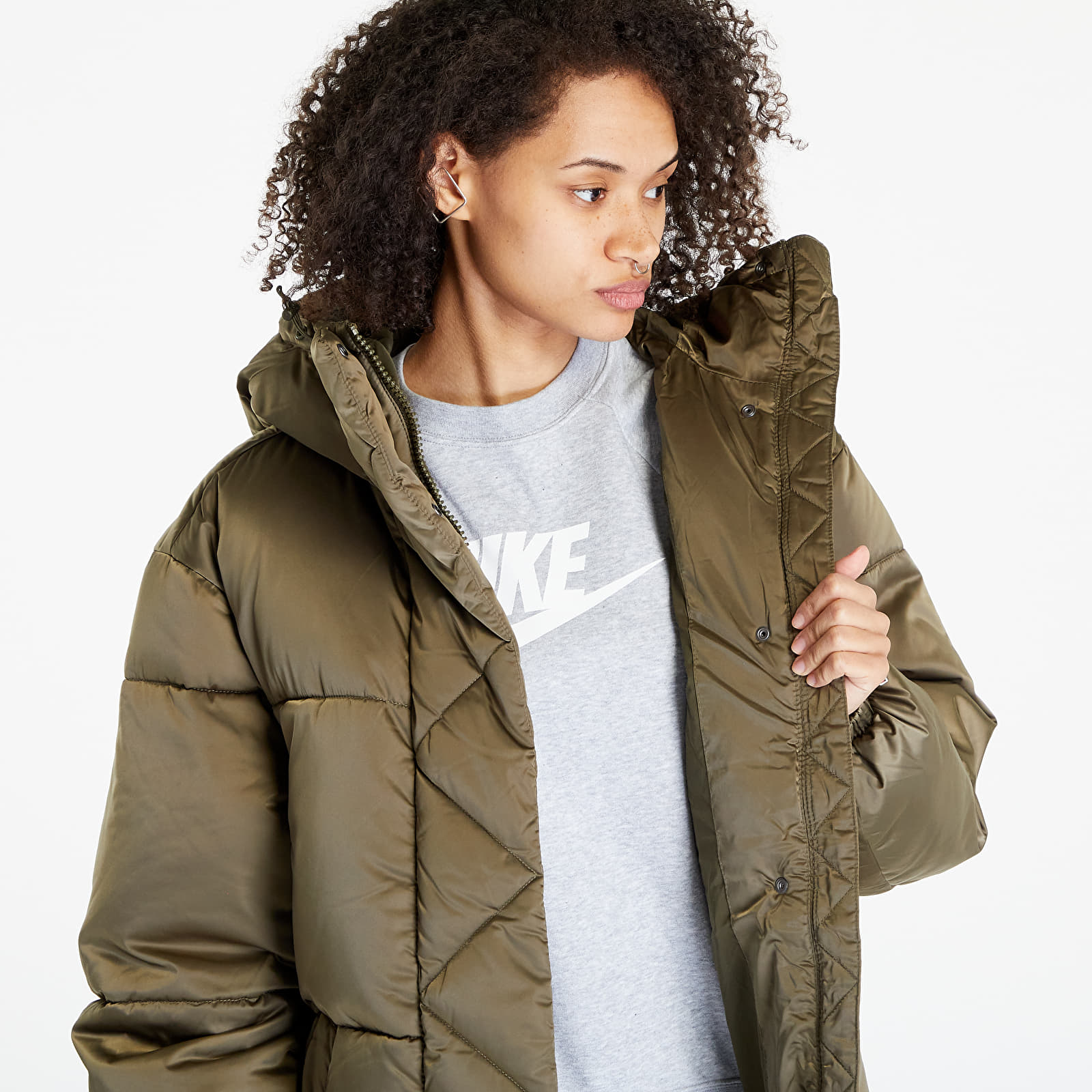 Frakker Tommy Jeans Long Satin Puffer Green