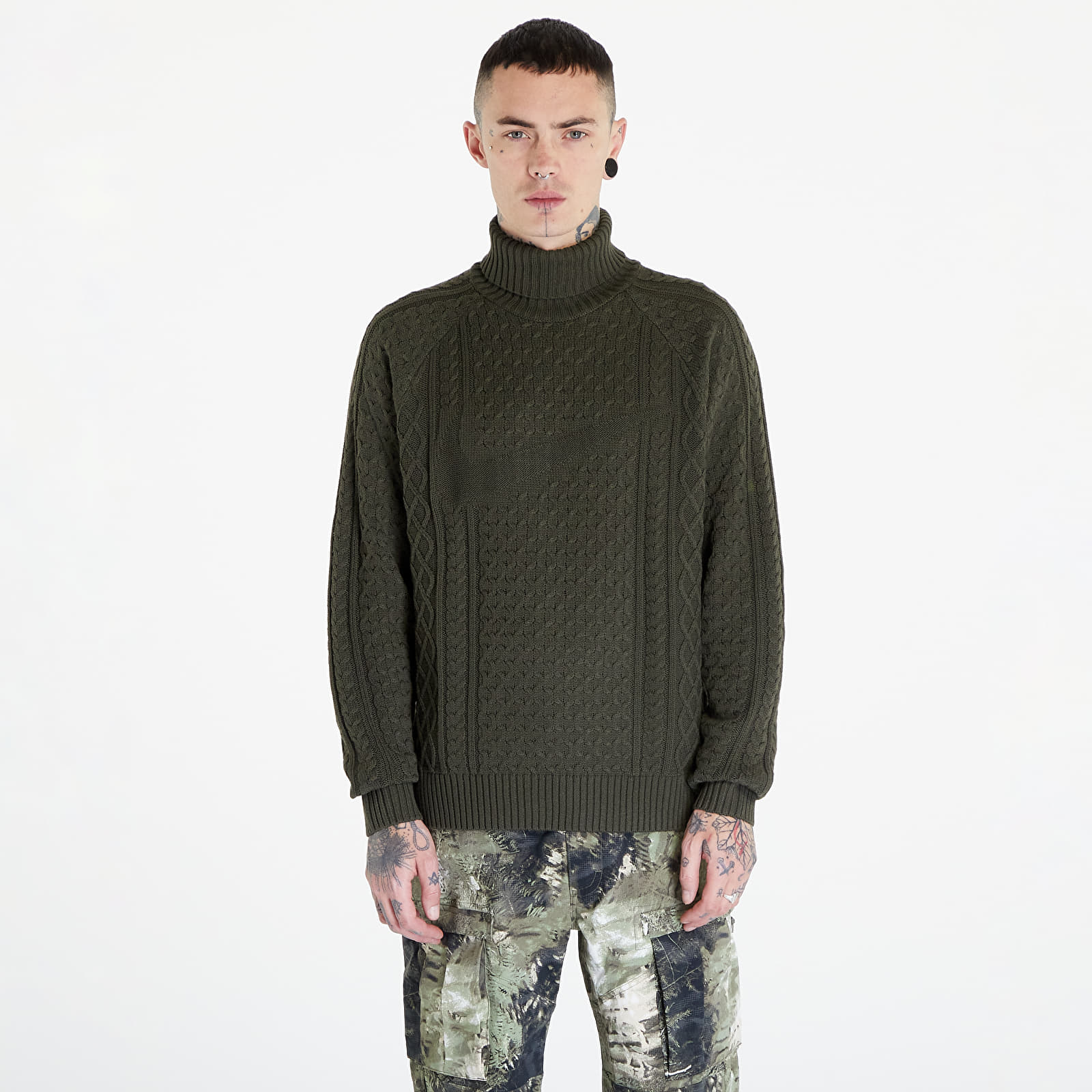 Nike Life Men\'s Cable Knit Turtleneck Sweater Cargo Khaki
