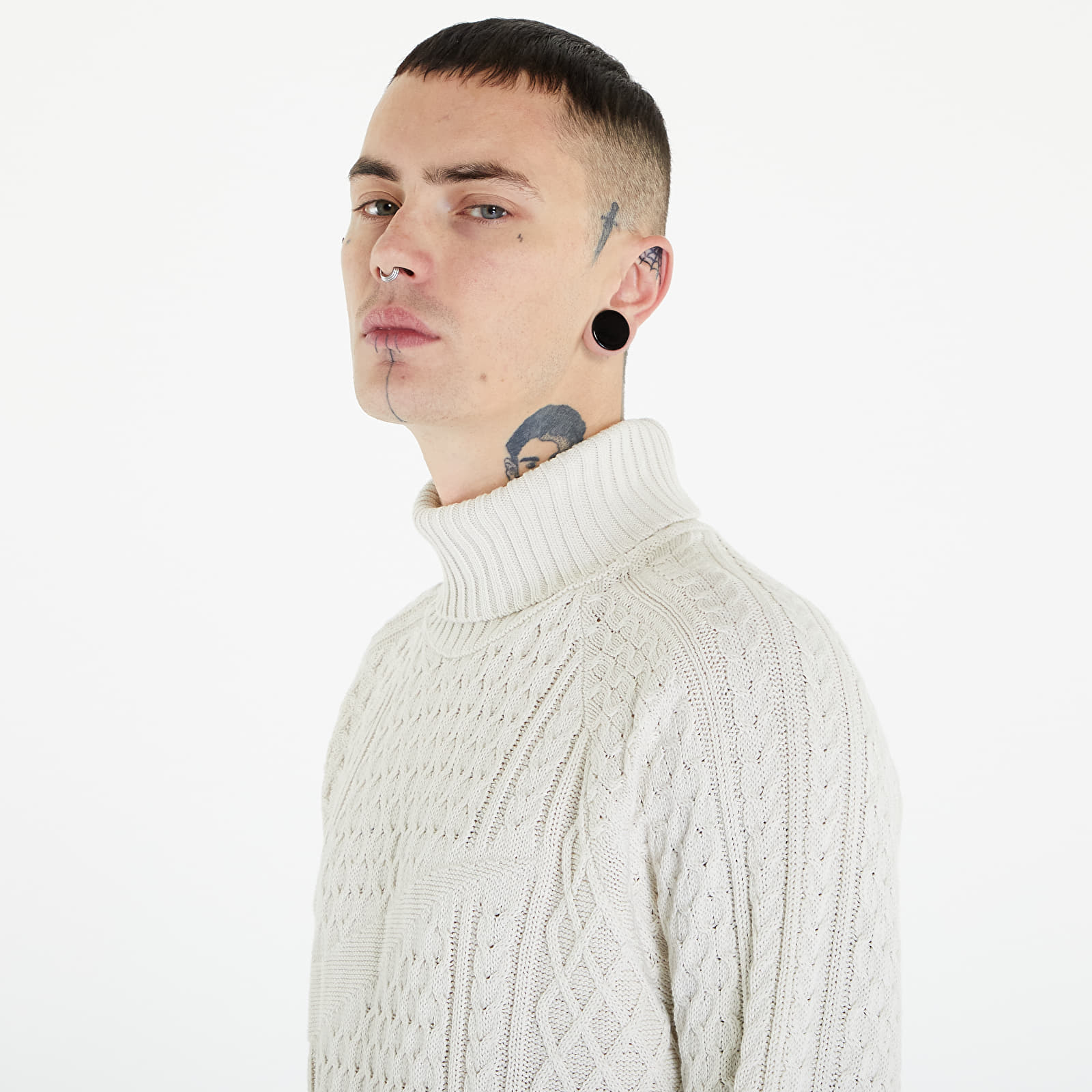 Mens white cable sales knit turtleneck sweater