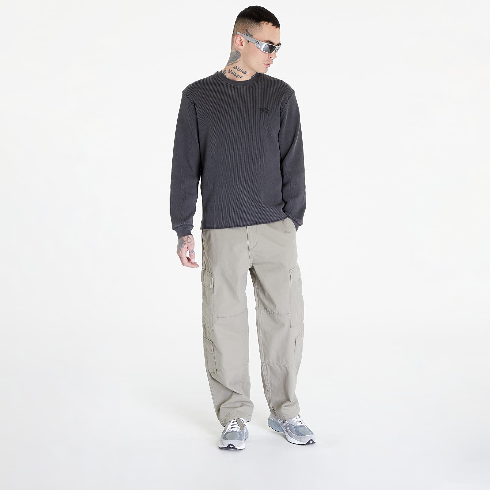 Camisetas Stüssy Basic Stock Long Sleeve Waffle-Knit UNISEX Washed Black