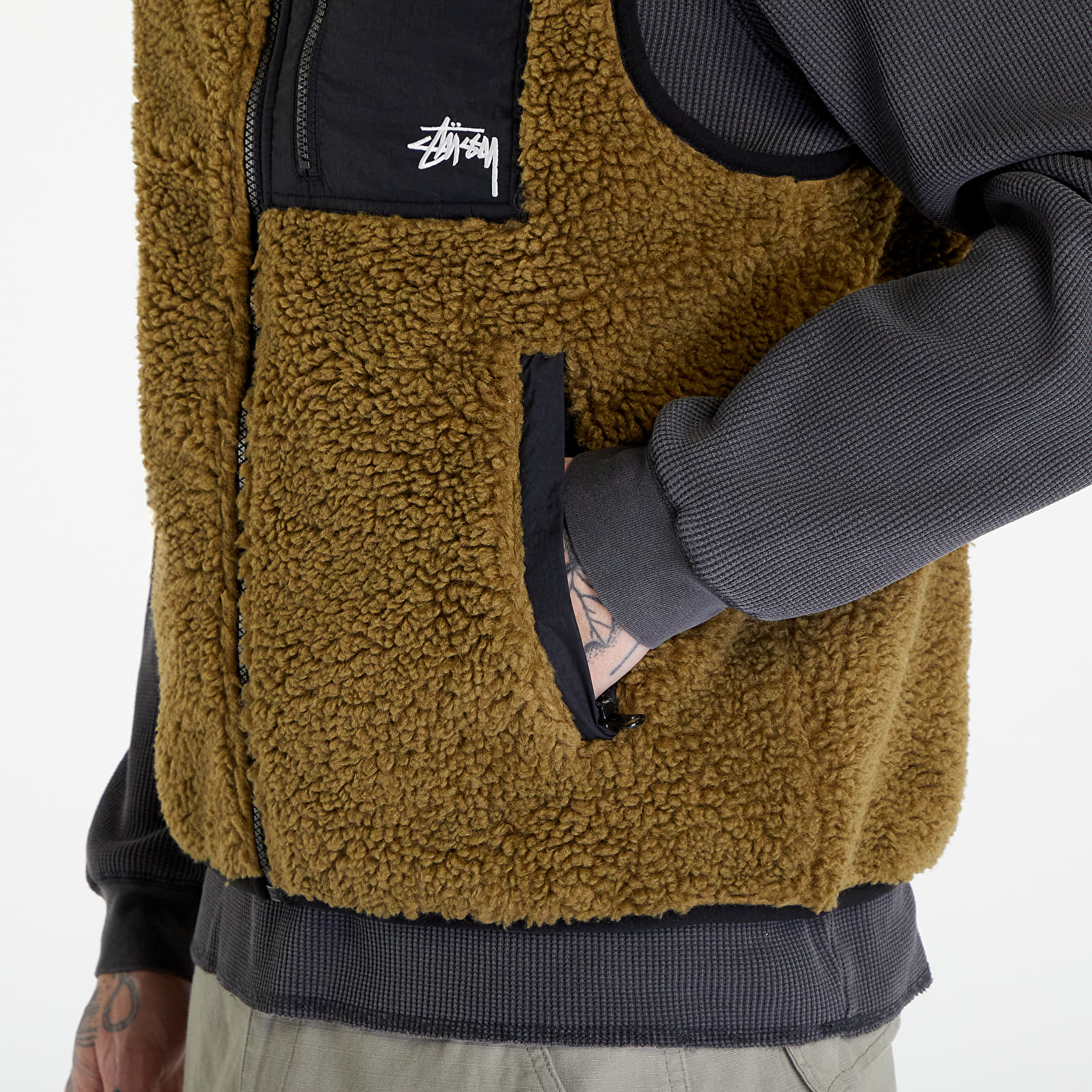 Vesty Stüssy Sherpa Reversible Vest UNISEX Olive