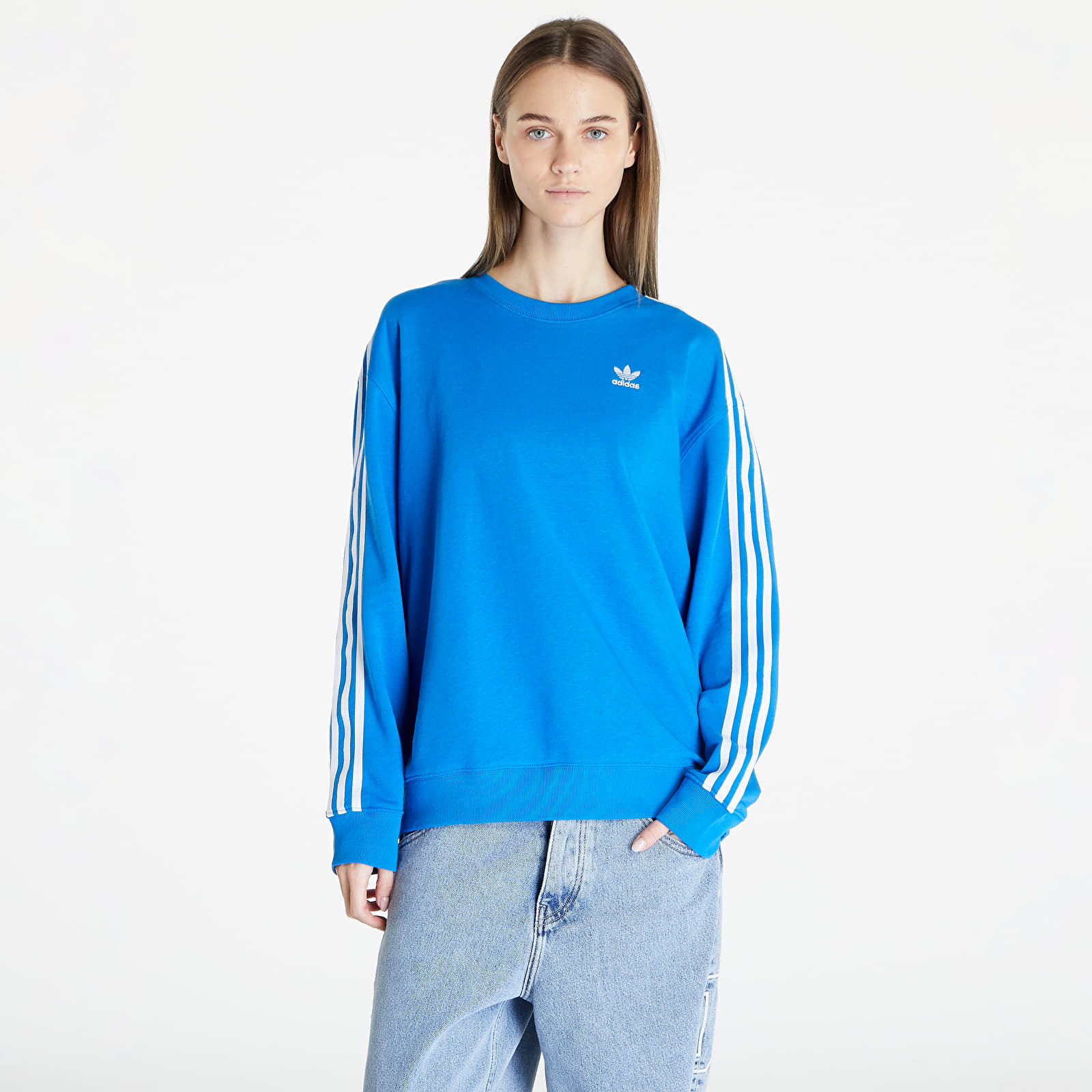 adidas originals 3 stripes oversized crew sweatshirt blue bird