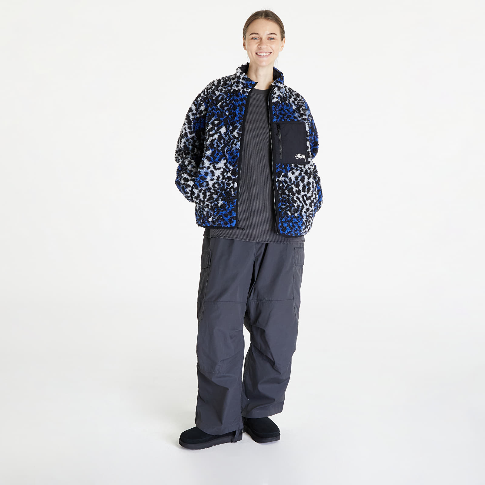 Jackets St ssy Sherpa Reversible Jacket UNISEX Blue Leopard