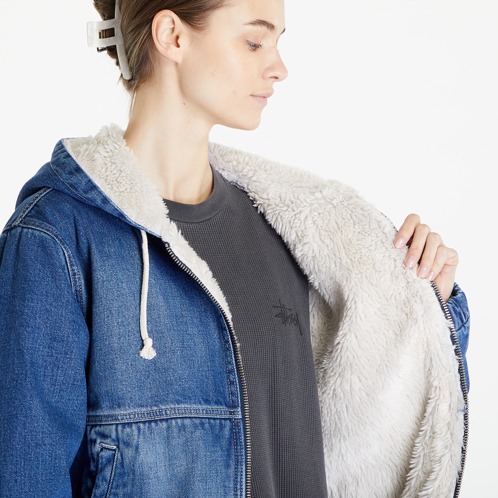 Vestes St ssy Denim Sherpa Work Jacket UNISEX Washed Blue Footshop
