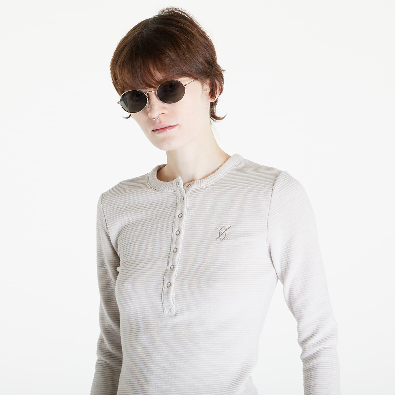 Trička Daily Paper Denise Button Long Sleeve T-Shirt Moonstruck Beige