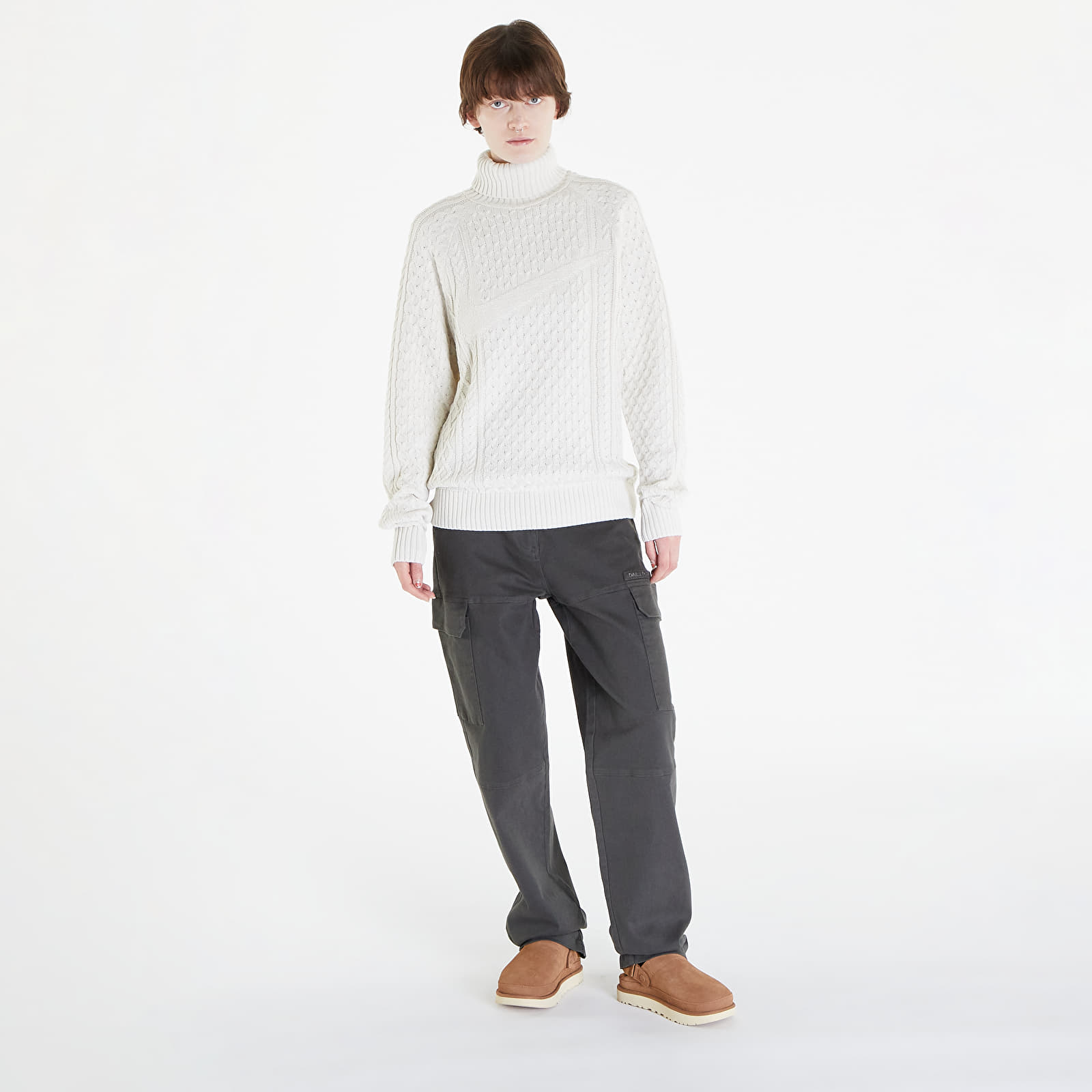 Pullover Nike Life Men's Cable Knit Turtleneck Sweater Light Bone
