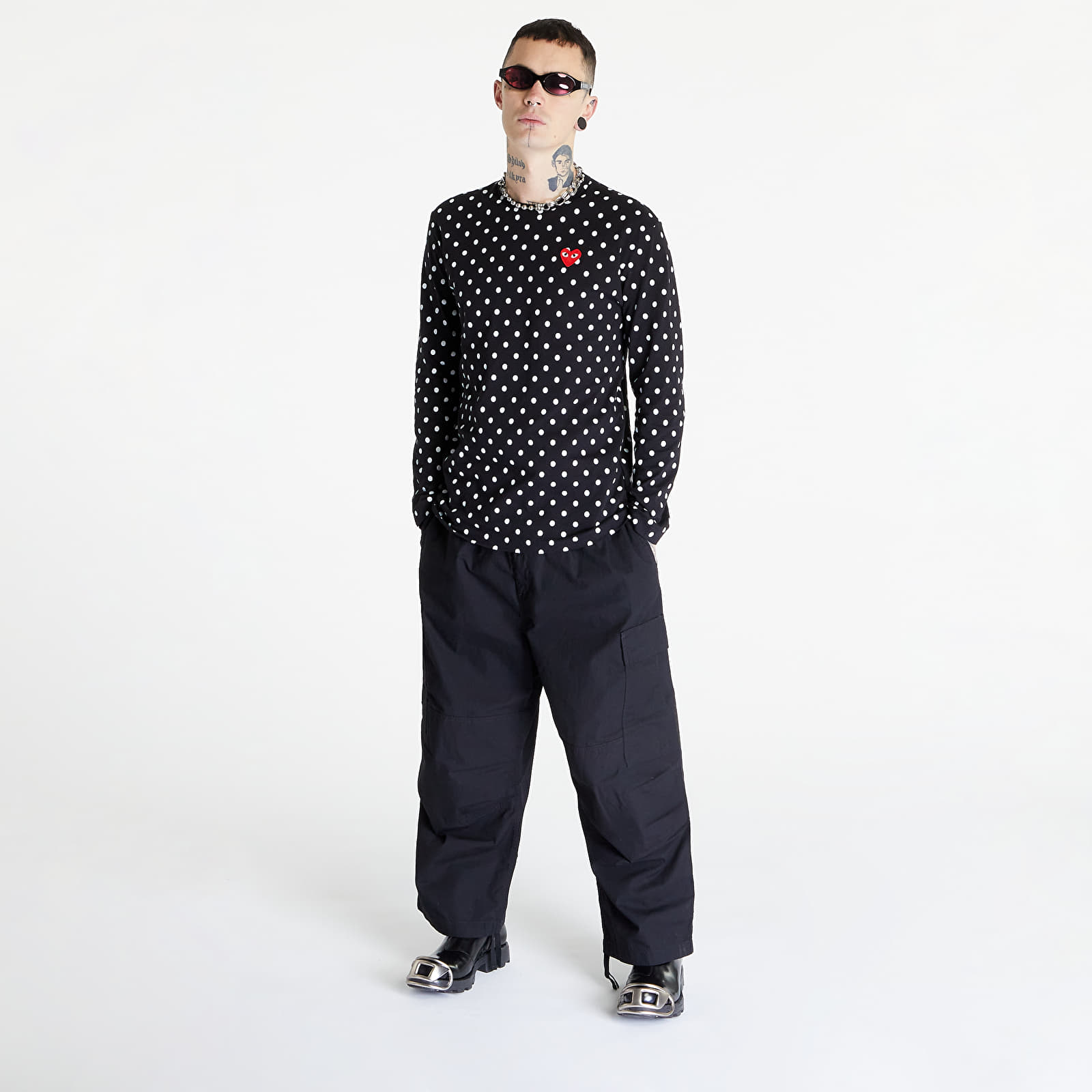 Tričká Comme des Garçons PLAY Heart Logo Long Sleeve Tee UNISEX Black