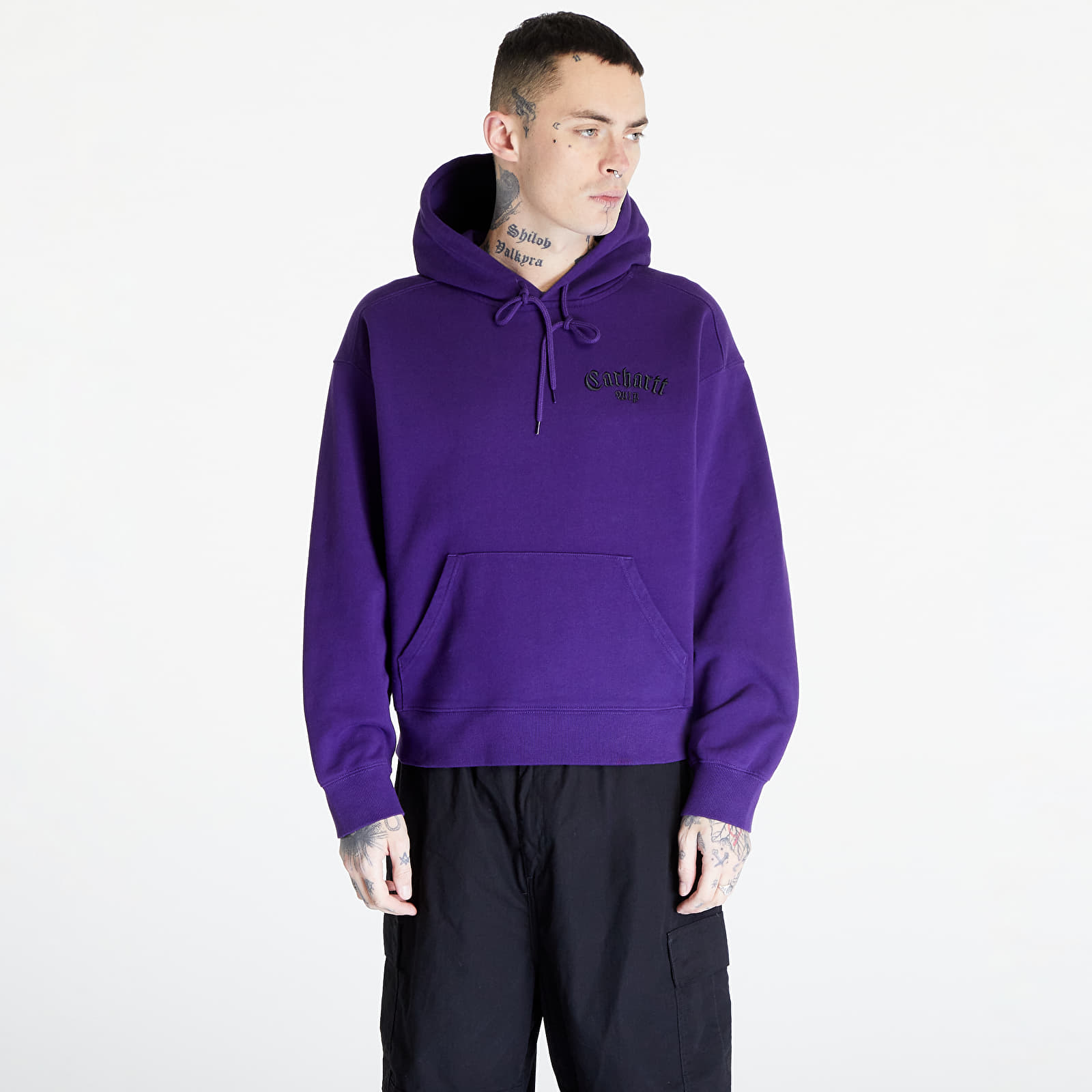 Džemperiai su gobtuvais ir džemperiai Carhartt WIP Hooded Onyx Script Sweat UNISEX Tyrian/ Black