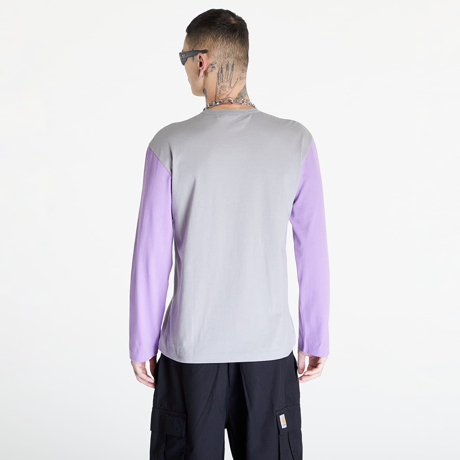 T-Shirts Comme des Garçons PLAY Heart Logo Long Sleeve Tee UNISEX Gray/ Lavender