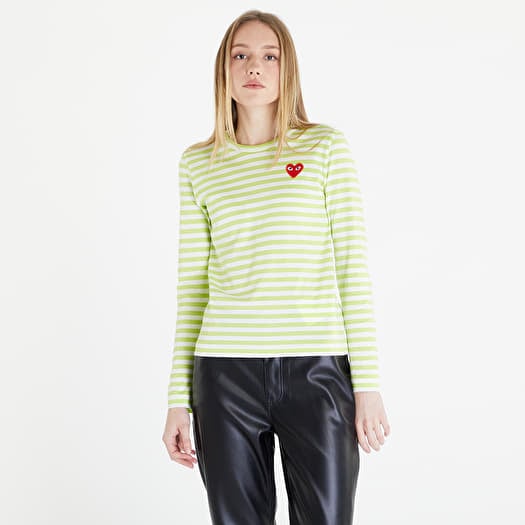 Póló Comme des Garçons PLAY Heart Logo Tee Lime/ White