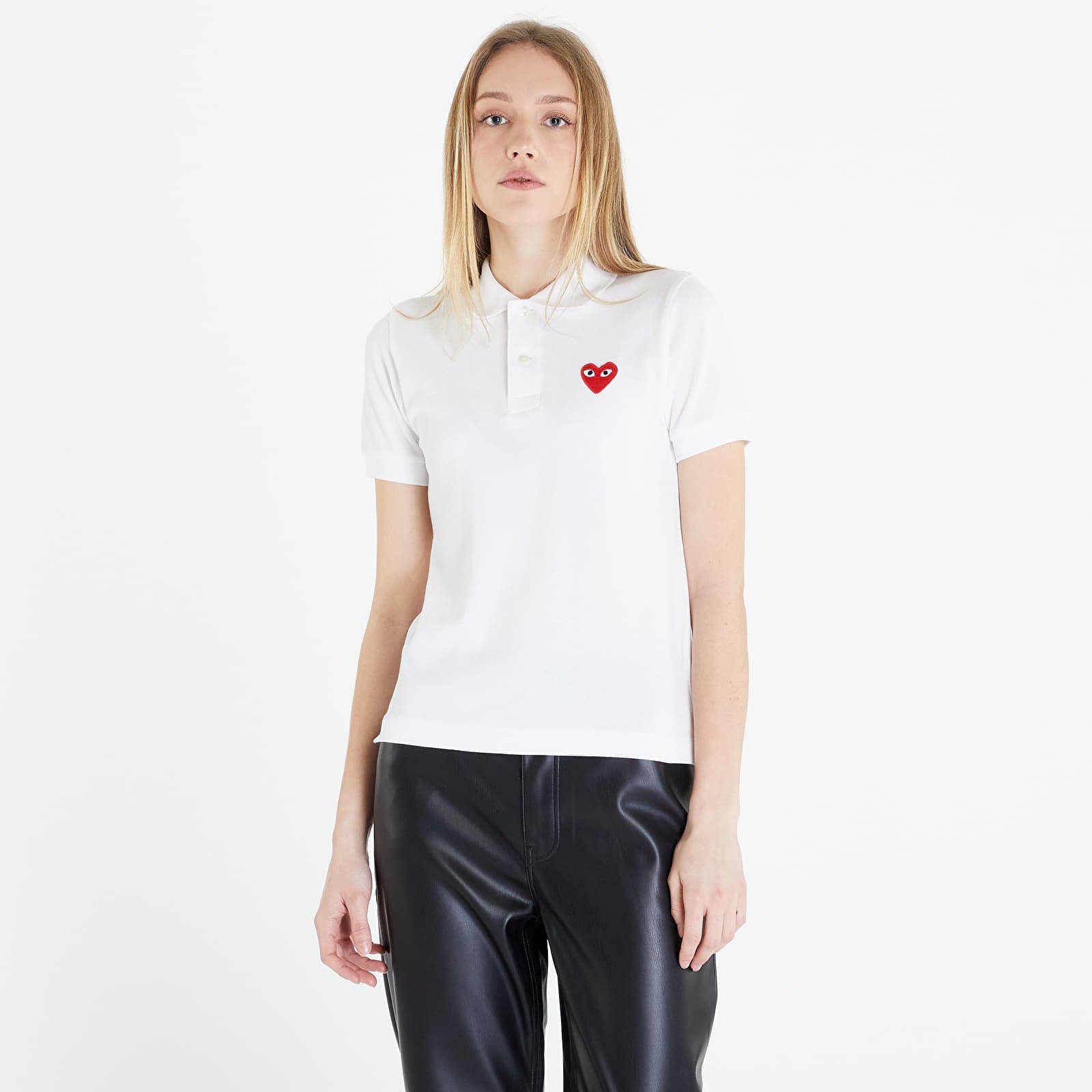 T-Shirts Comme des Garçons PLAY Heart Logo Polo Short Sleeve Tee White