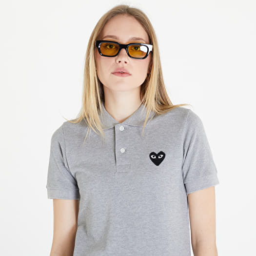 T shirts Comme des Garcons PLAY Heart Logo Polo Short Sleeve Tee Grey Footshop