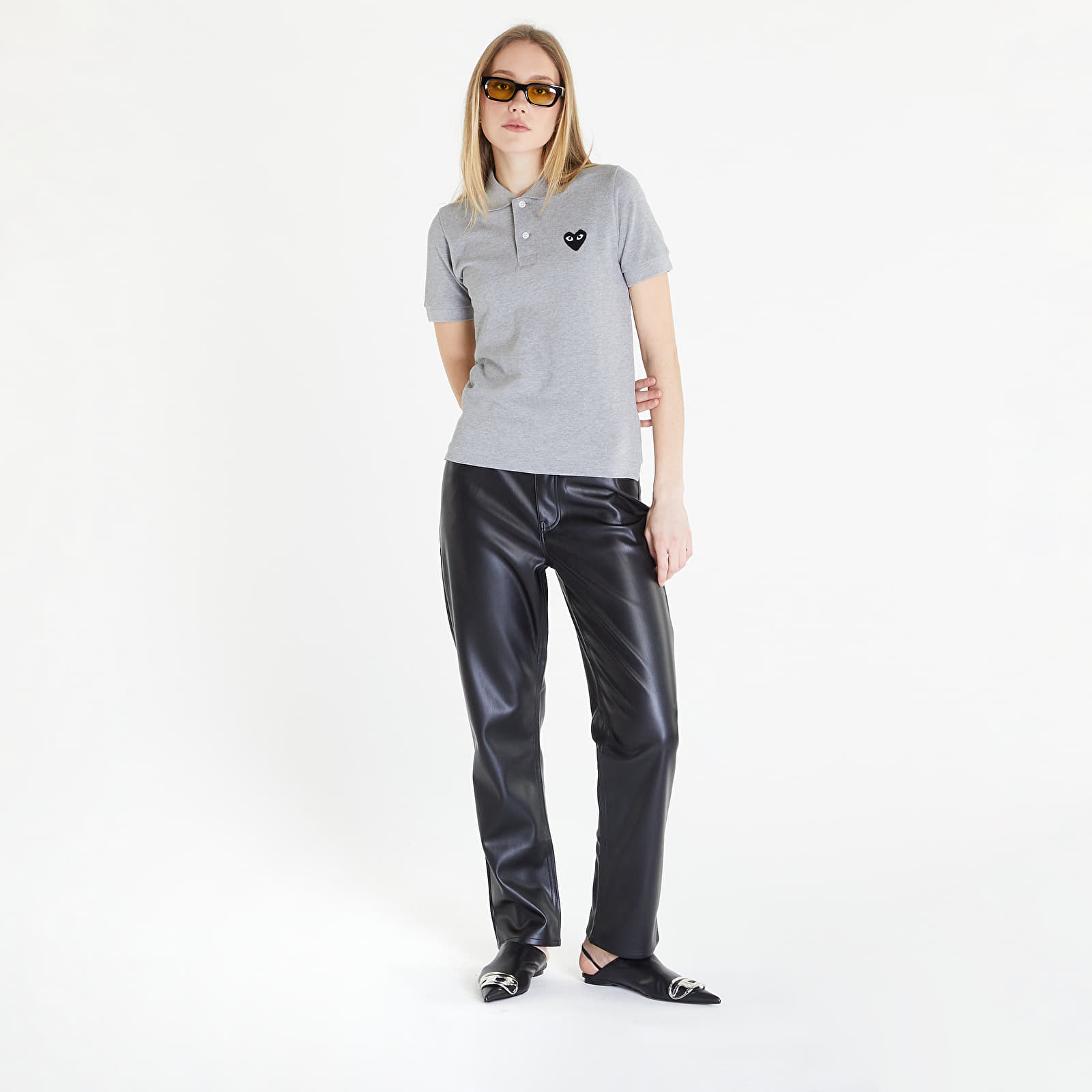 T-paidat Comme des Garçons PLAY Heart Logo Polo Short Sleeve Tee Grey