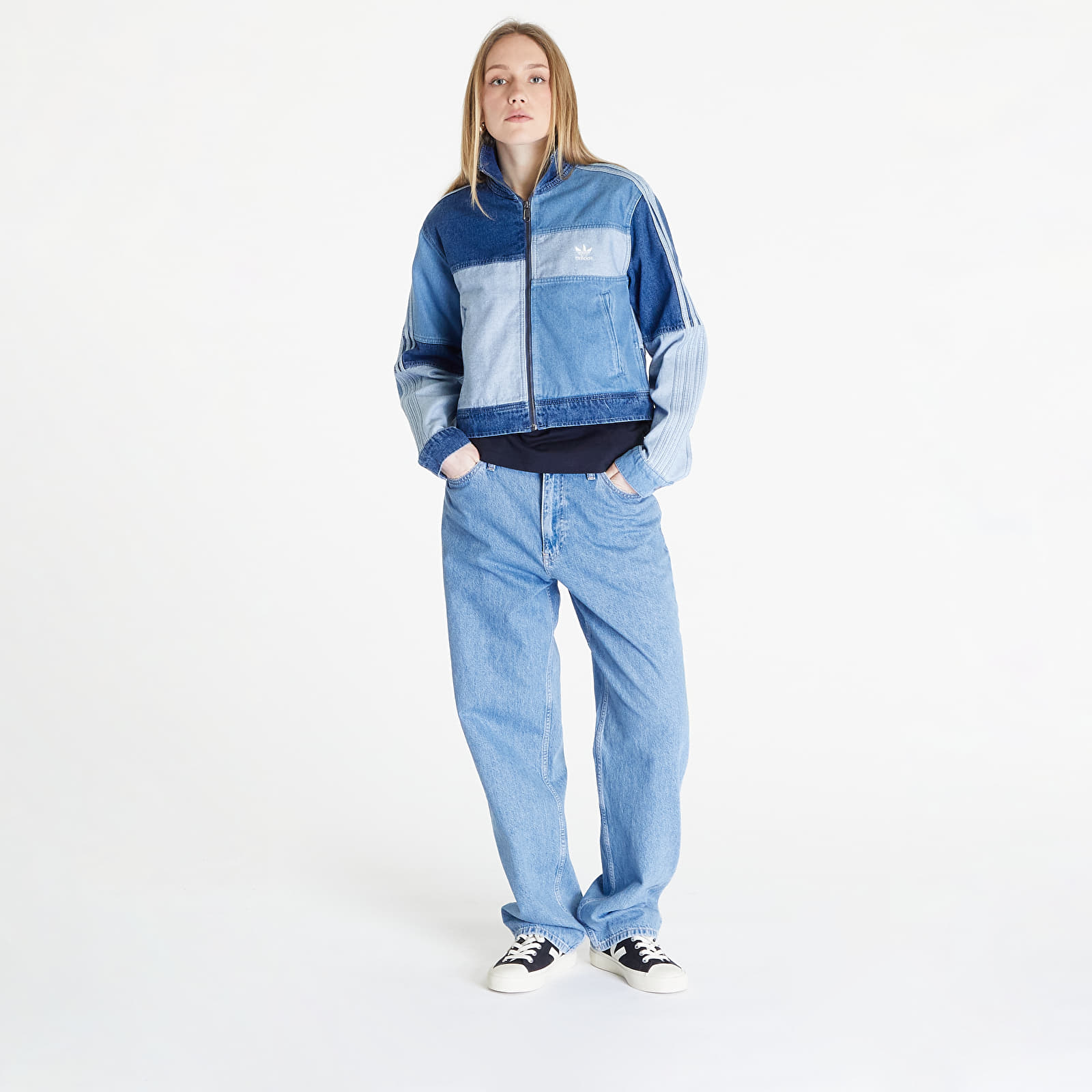 Kapucnis pulóverek és pulcsik adidas x KSENIASCHNAIDER Denim Patchwork Track Top Blue Denim