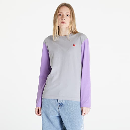 T-shirt Comme des Garçons PLAY Heart Logo Long Sleeve Tee UNISEX Gray/ Lavender