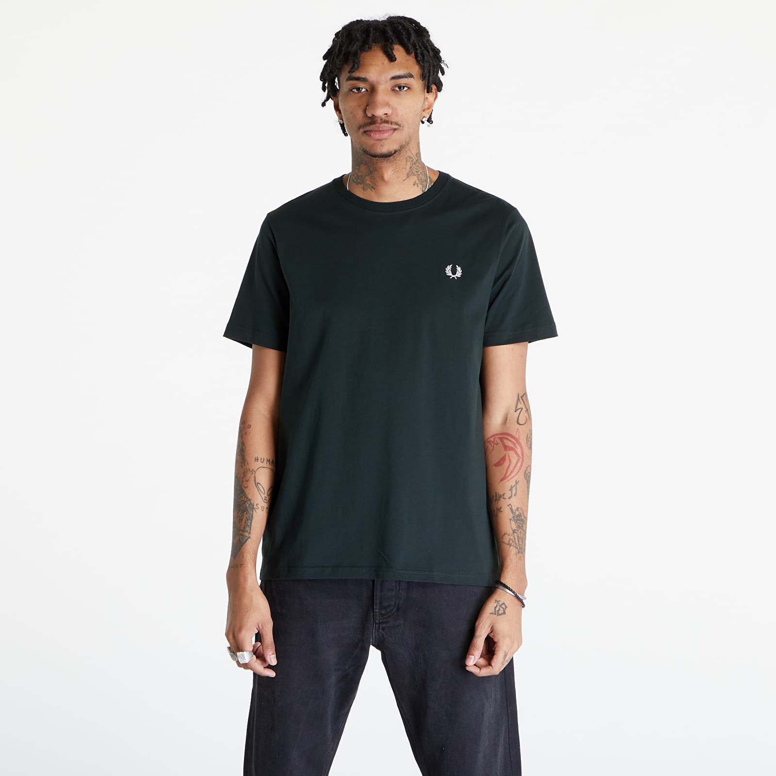 Μπλούζες FRED PERRY Crew Neck T-Shirt Night Green/ Snow White