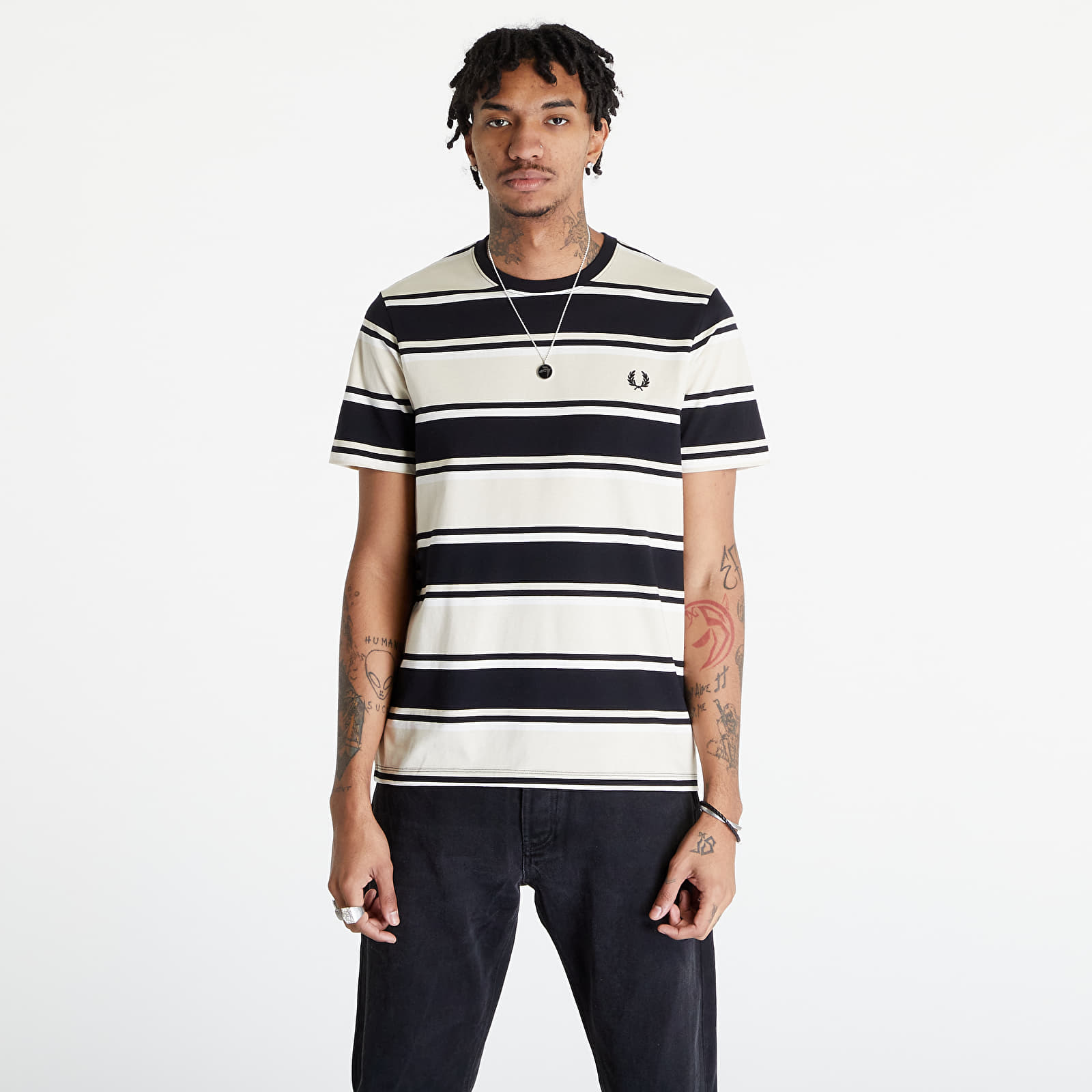 Magliette FRED PERRY Bold Stripe T-Shirt Oatmeal/ Ecru/ Black