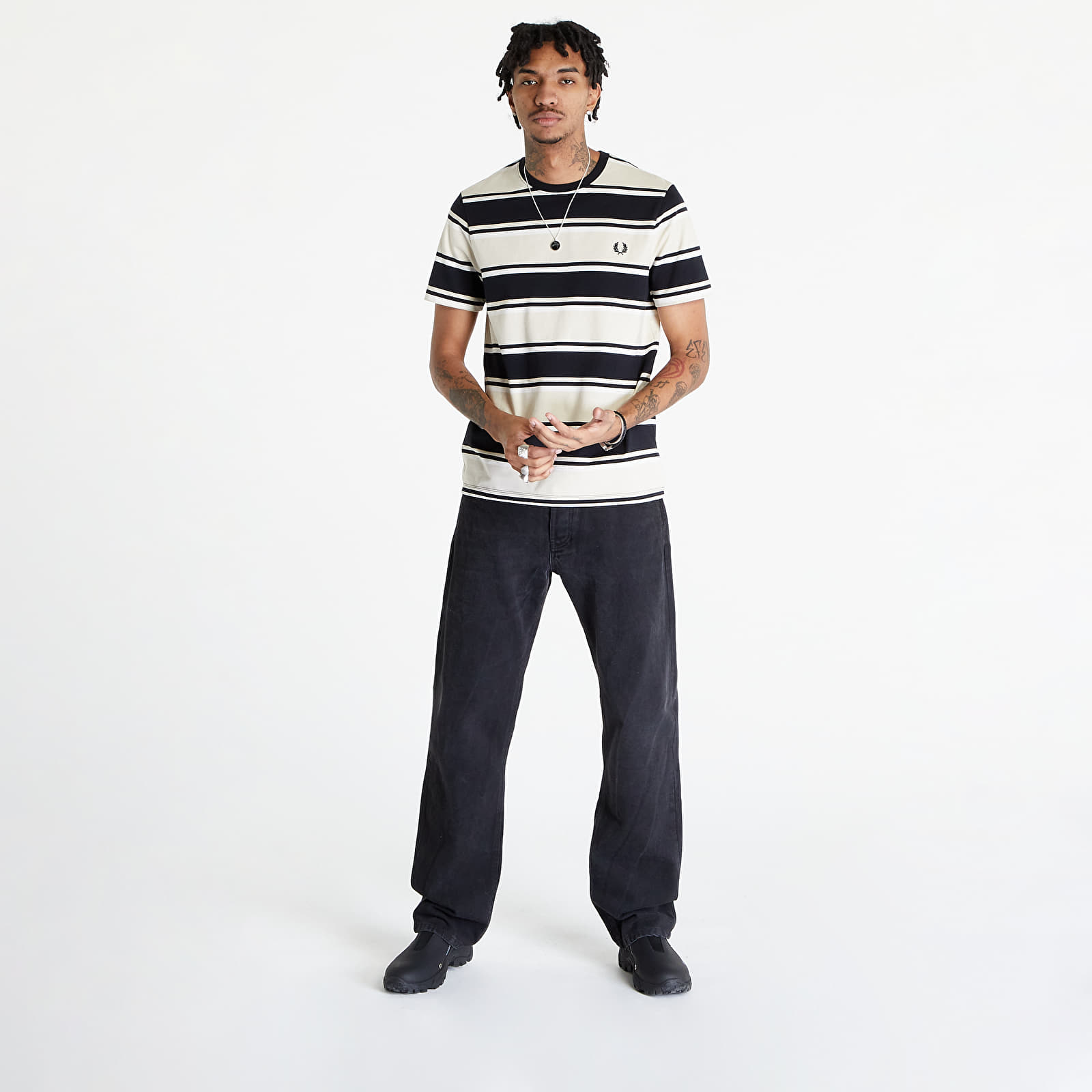 Magliette FRED PERRY Bold Stripe T-Shirt Oatmeal/ Ecru/ Black