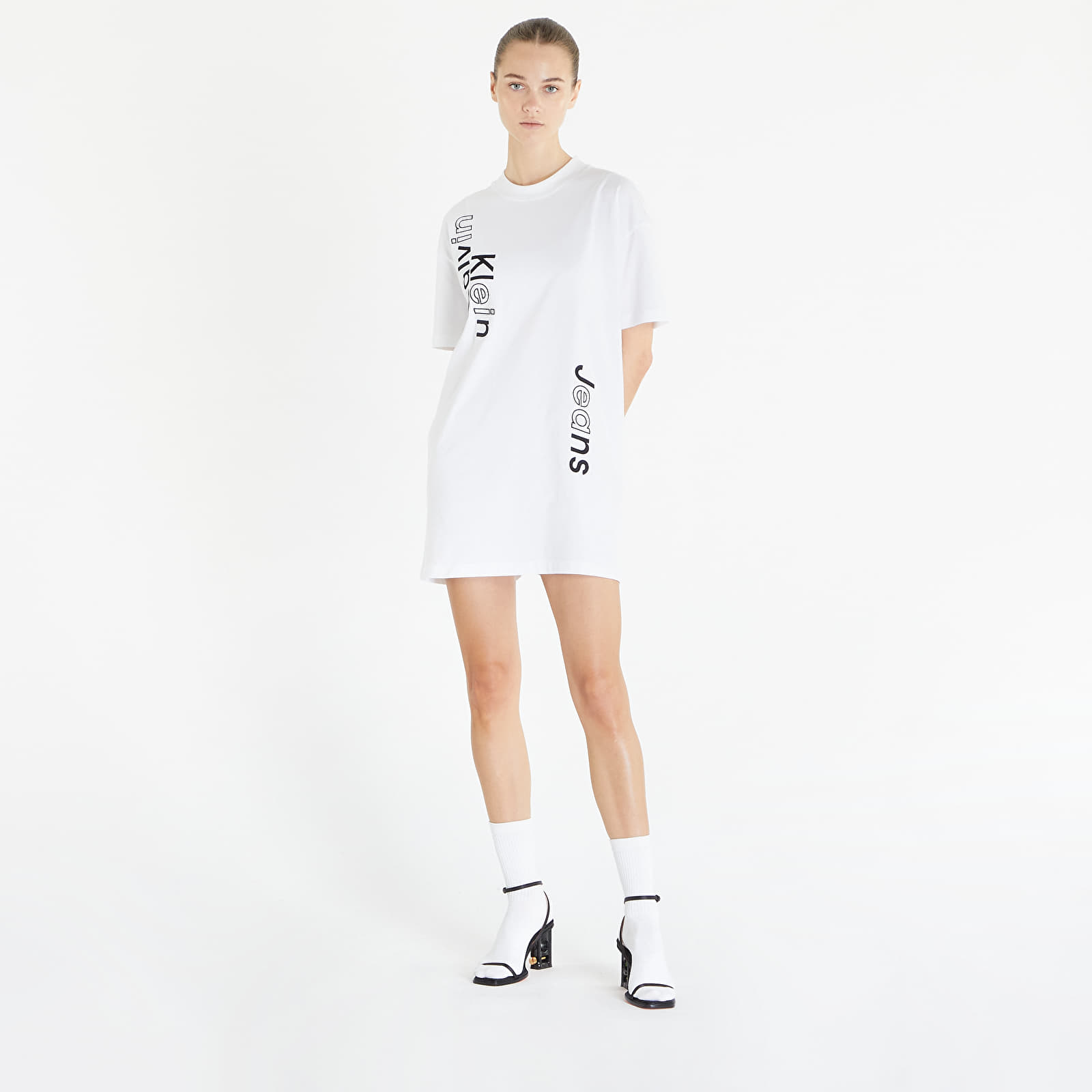 Šaty Calvin Klein Jeans Multi Placement Logo Tee Dress Bright White