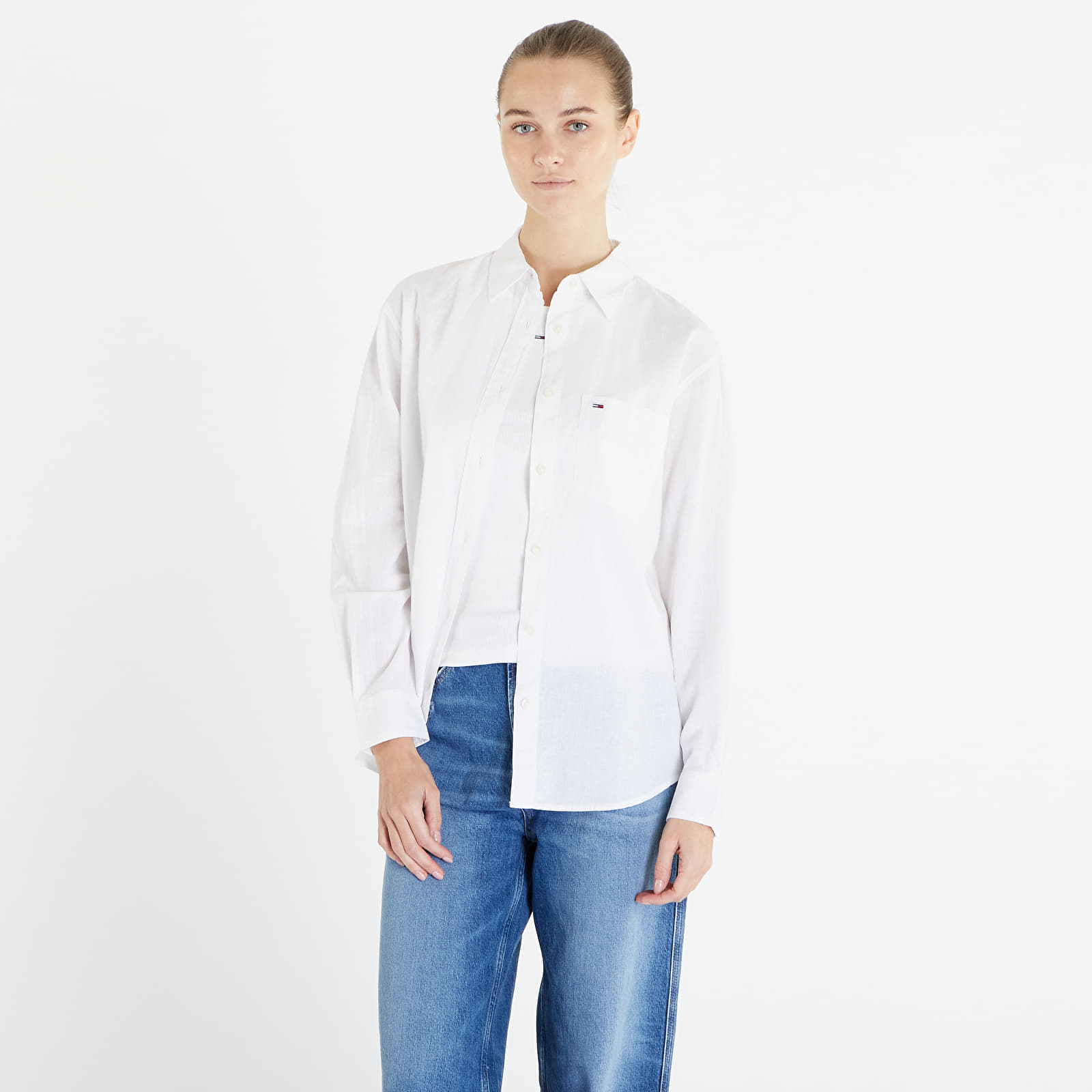 Shirts Tommy Jeans Solid Linen Blend Shirt White