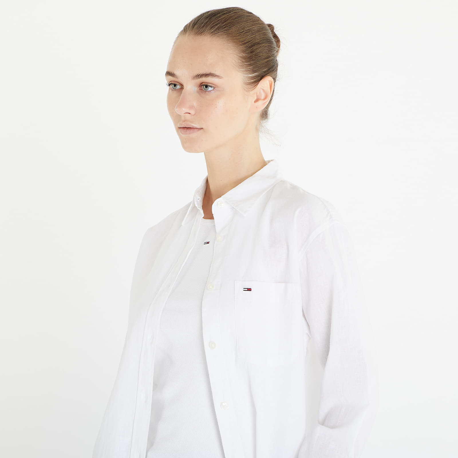 Shirts Tommy Jeans Solid Linen Blend Shirt White