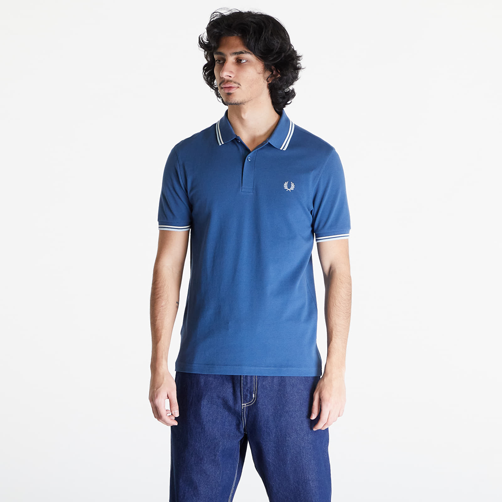 FRED PERRY - twin tipped polo short sleeve tee midnight blue/ ecru/ light ice