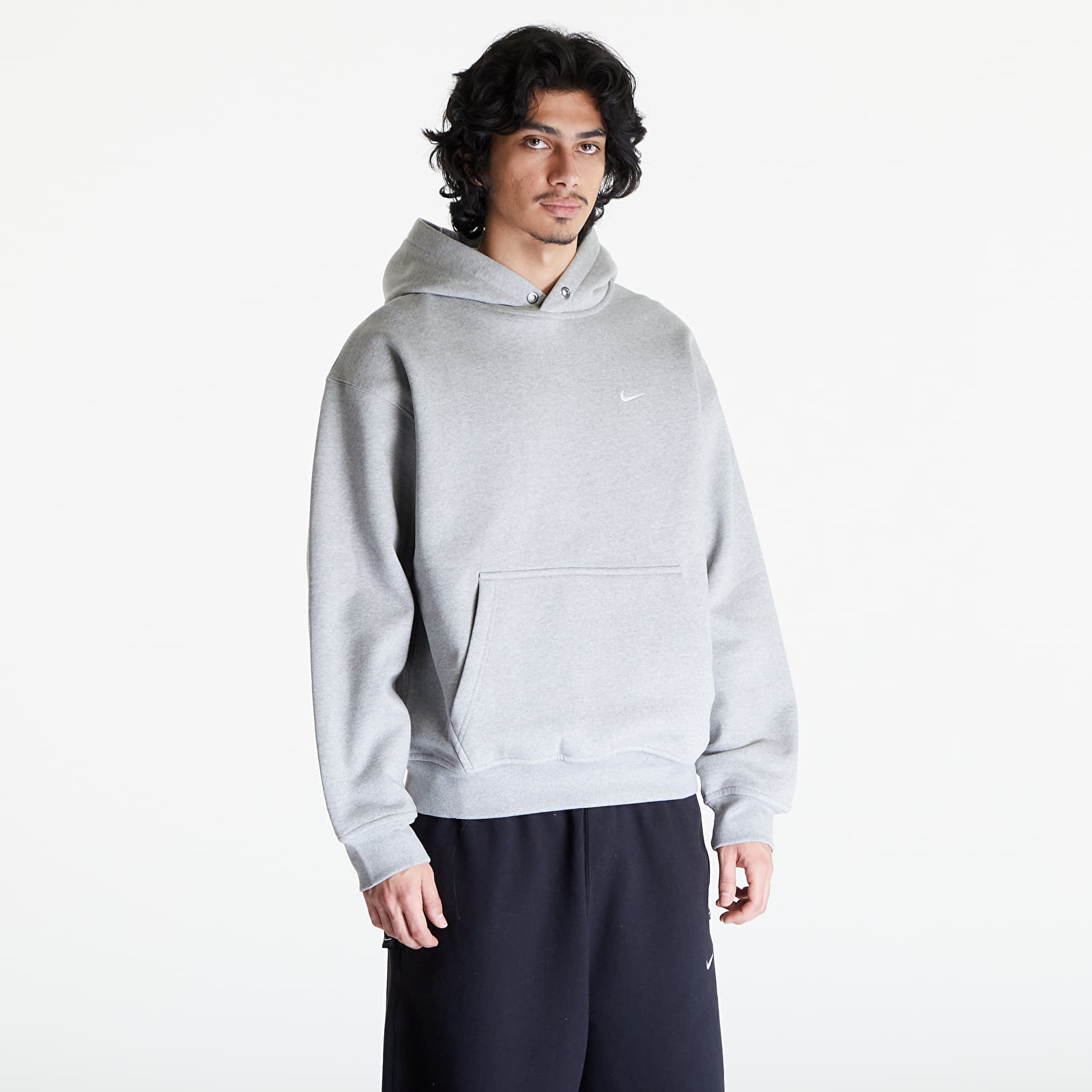 Hanorace Nike Solo Swoosh Fleece Thermal Pullover Hoodie Dk Grey Heather/ White