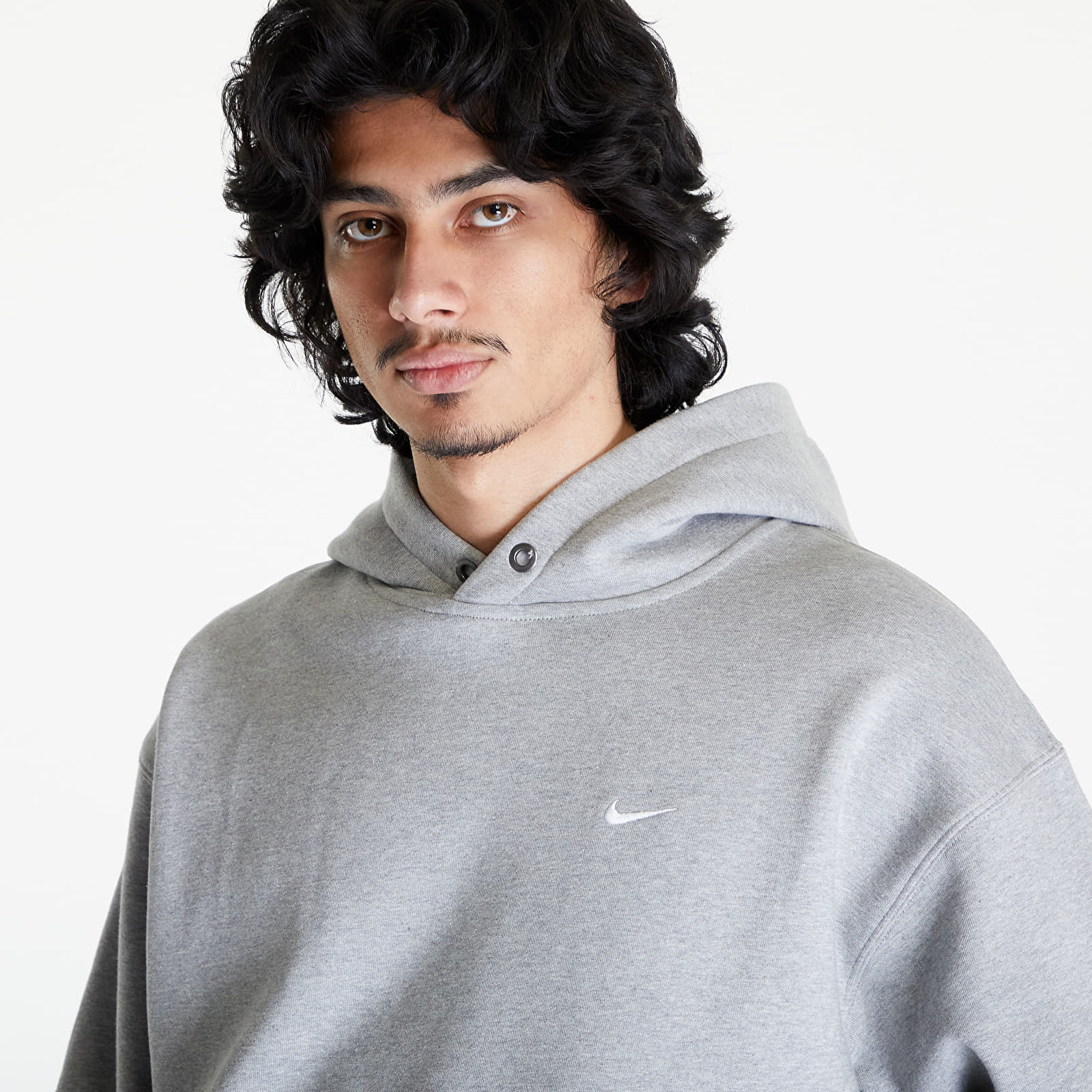 Hanorace Nike Solo Swoosh Fleece Thermal Pullover Hoodie Dk Grey Heather/ White