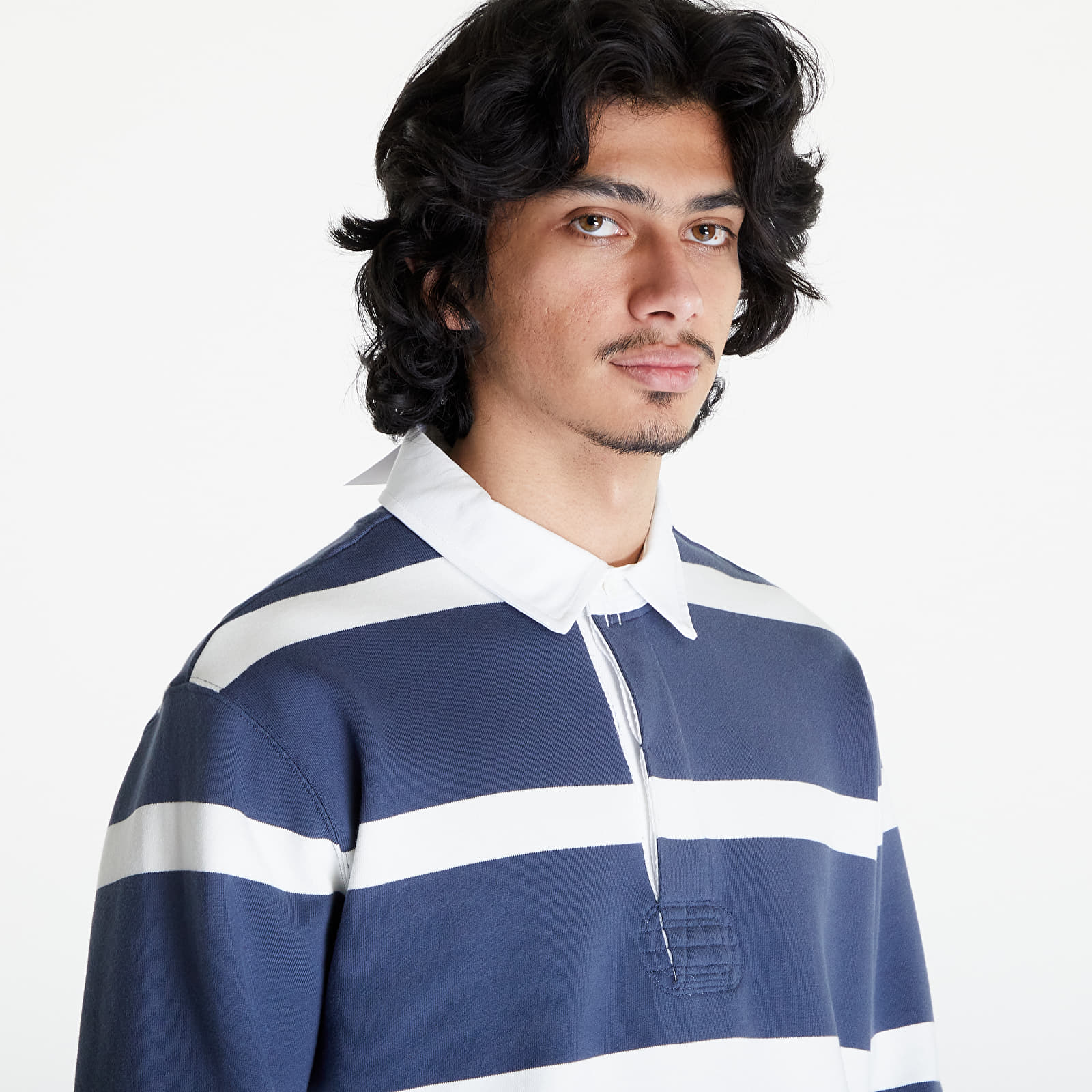 Trička Nike Life Men's Striped Heavyweight Rugby Shirt Thunder Blue/ Sail/ White/ Thunder Blue