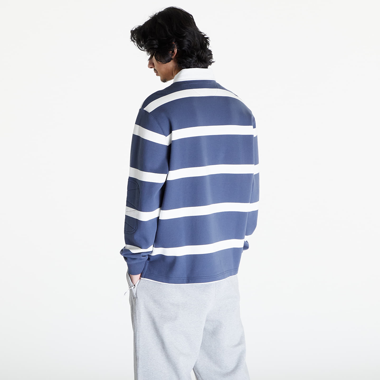 Trička Nike Life Men's Striped Heavyweight Rugby Shirt Thunder Blue/ Sail/ White/ Thunder Blue