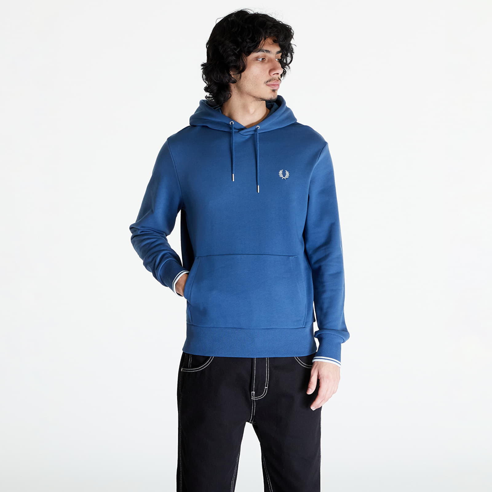 FRED PERRY - tipped hooded sweatshirt midnight blue/ lghice