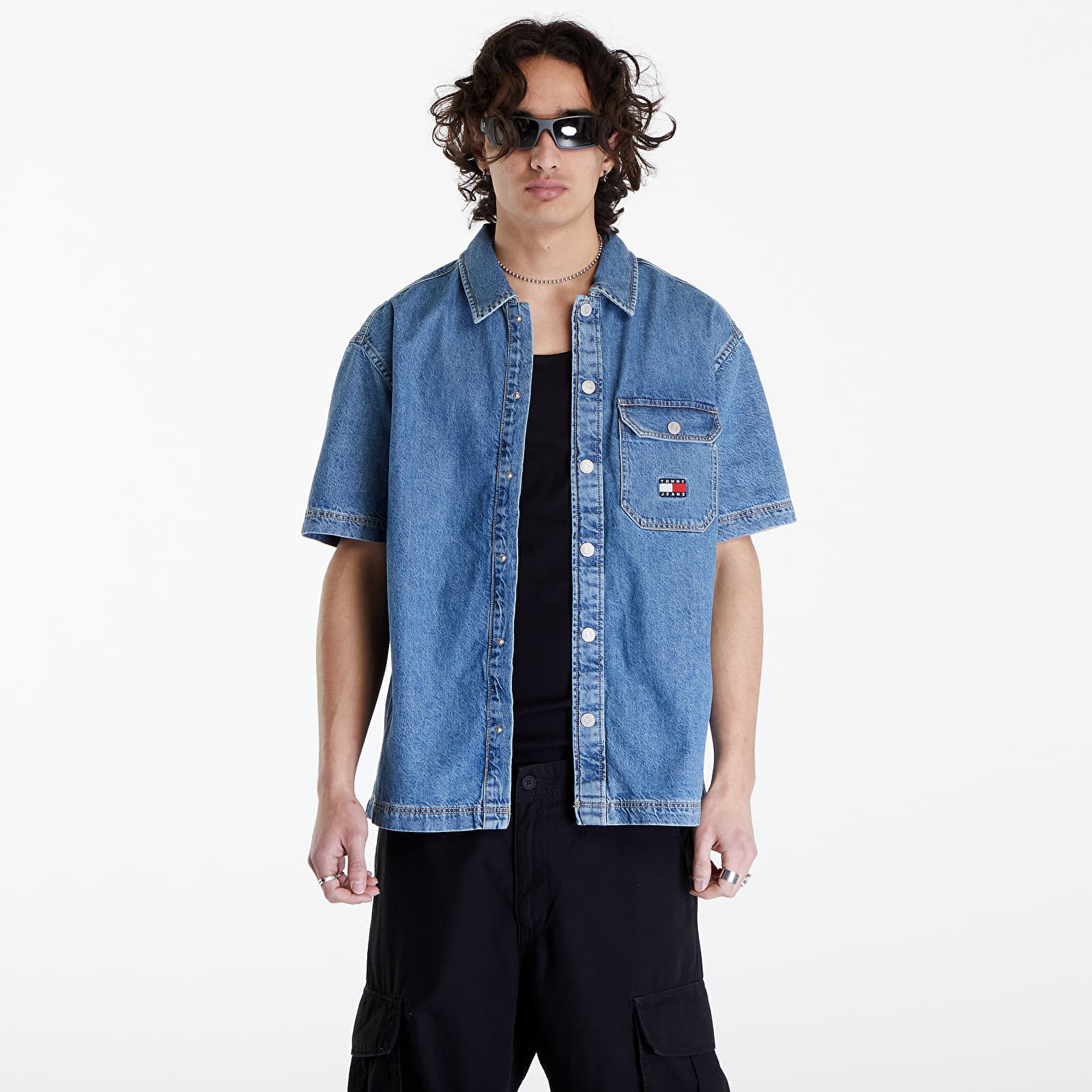 Ризи Tommy Jeans Denim Short Sleeve Overshirt Mid Indigo