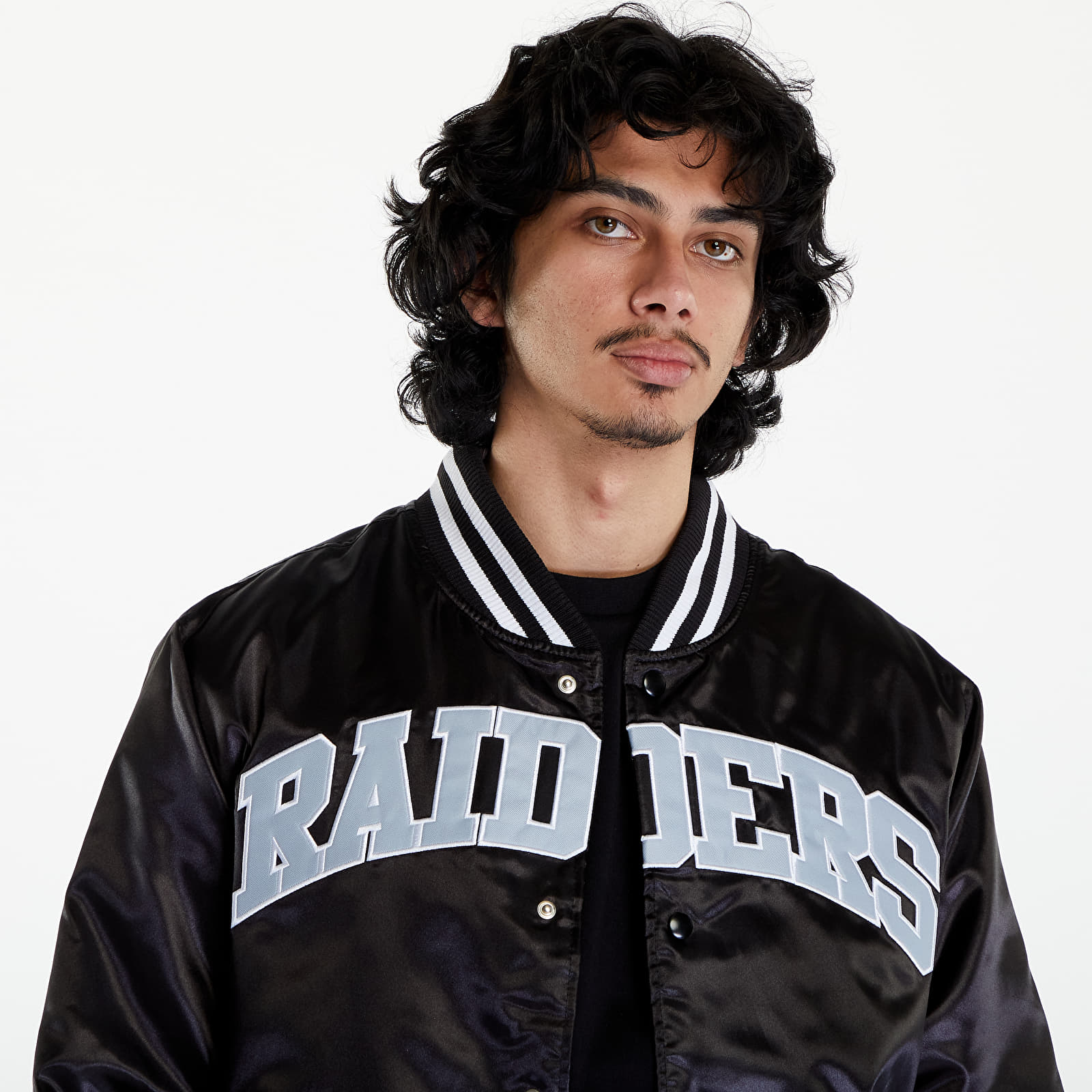 Bombery New Era Las Vegas Raiders NFL Satin Black Bomber Jacket UNISEX Black/ White