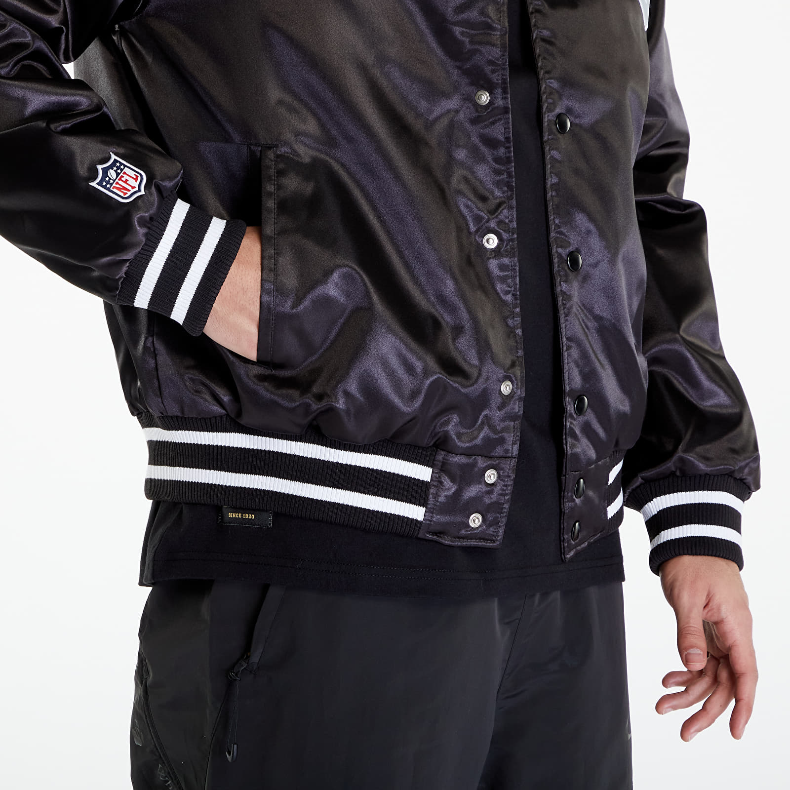 Bombery New Era Las Vegas Raiders NFL Satin Black Bomber Jacket UNISEX Black/ White