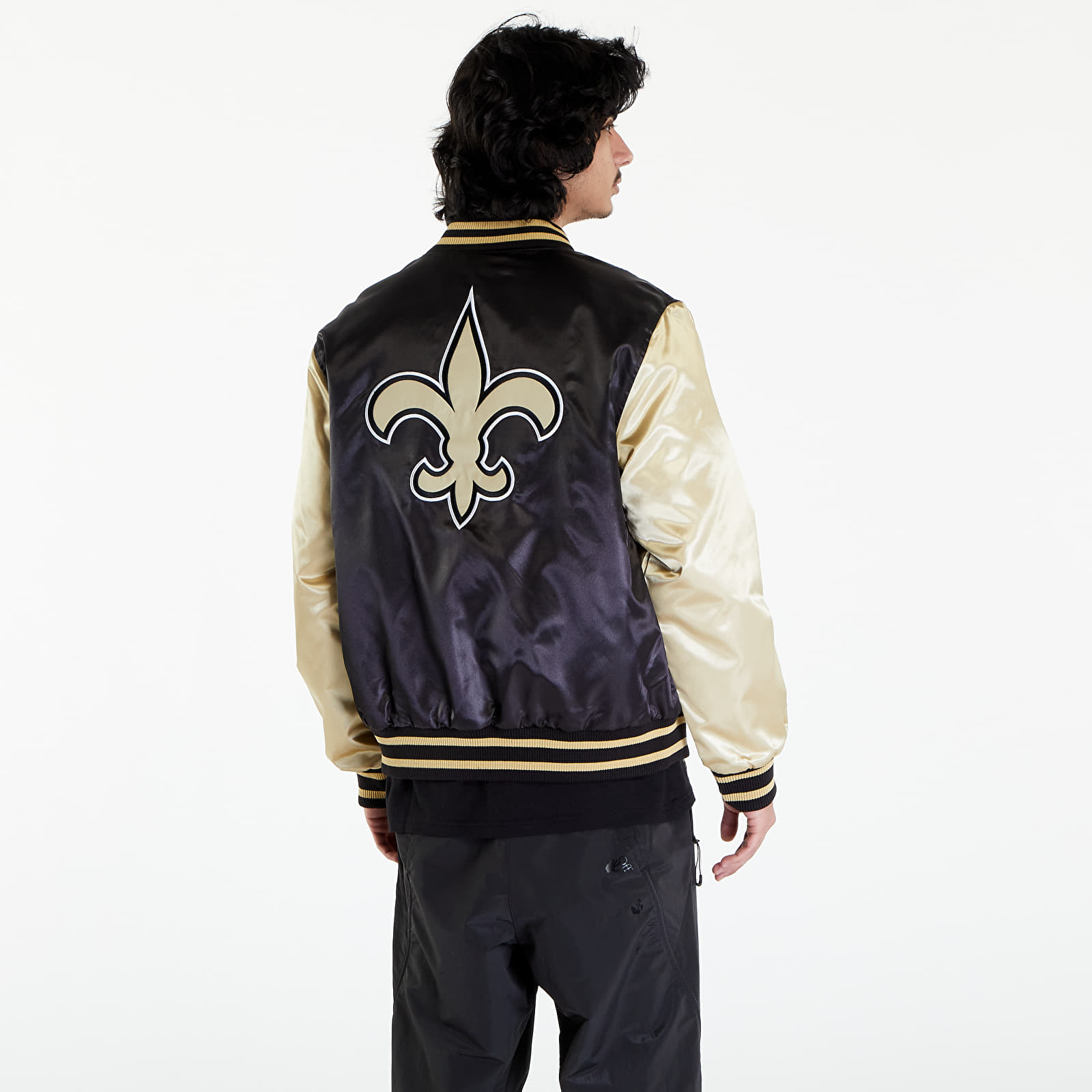 Bombers New Era New Orleans Saints NFL Satin Bomber Jacket UNISEX Black/ Vegas Gold