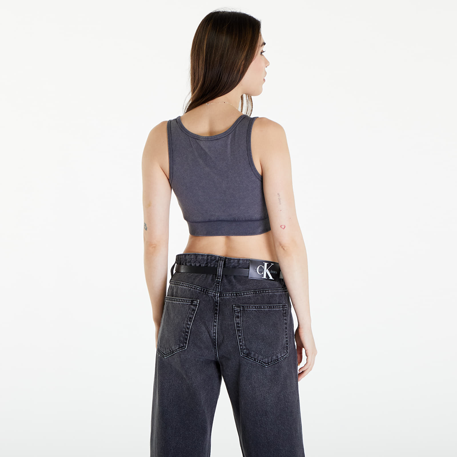 Tops Calvin Klein Jeans Label Washed Rib Crop Top Washed Black