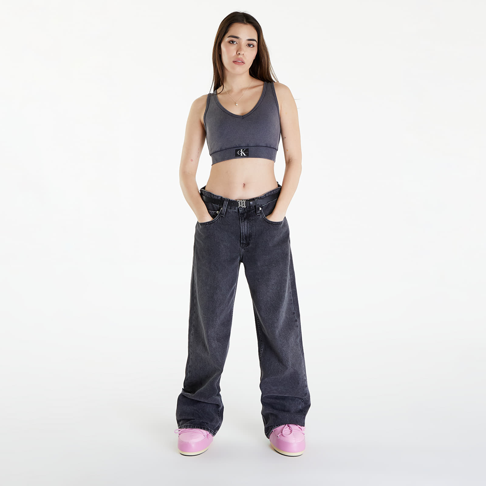 Tops Calvin Klein Jeans Label Washed Rib Crop Top Washed Black